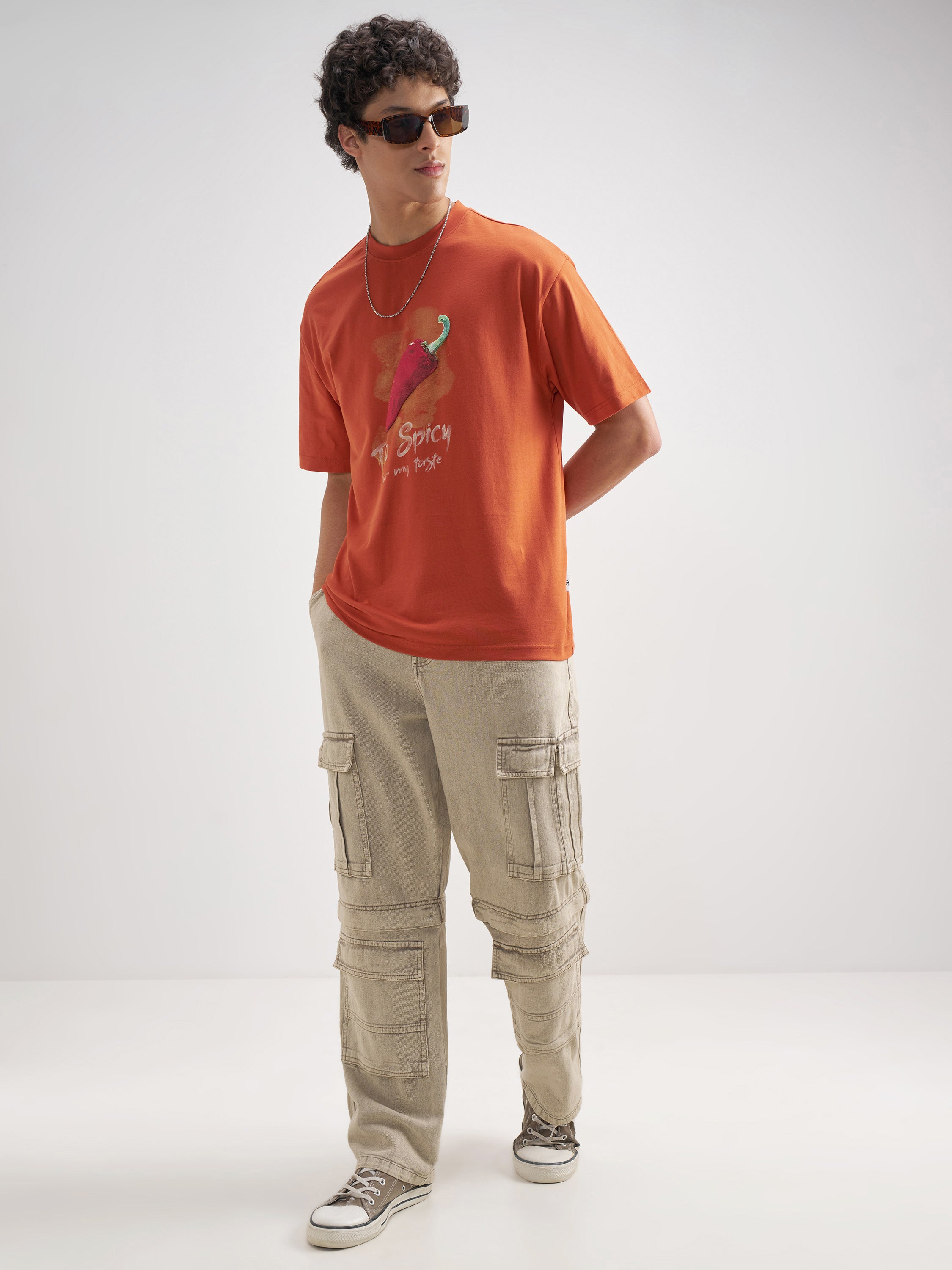 Highlander Men Orange Printed Round Neck T-Shirt - Orange - Image 2