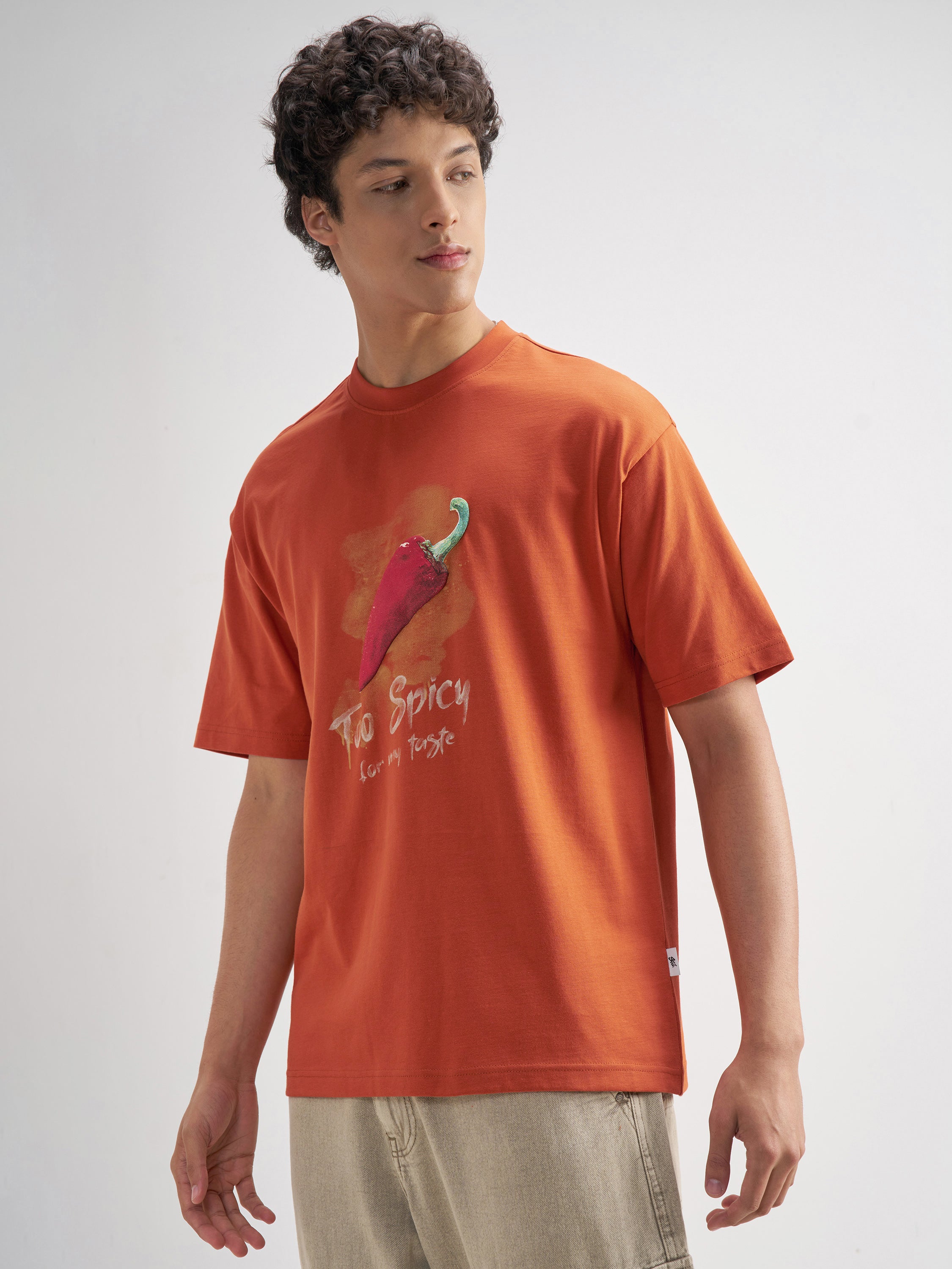 Highlander Men Orange Printed Round Neck T-Shirt - Orange - Image 4