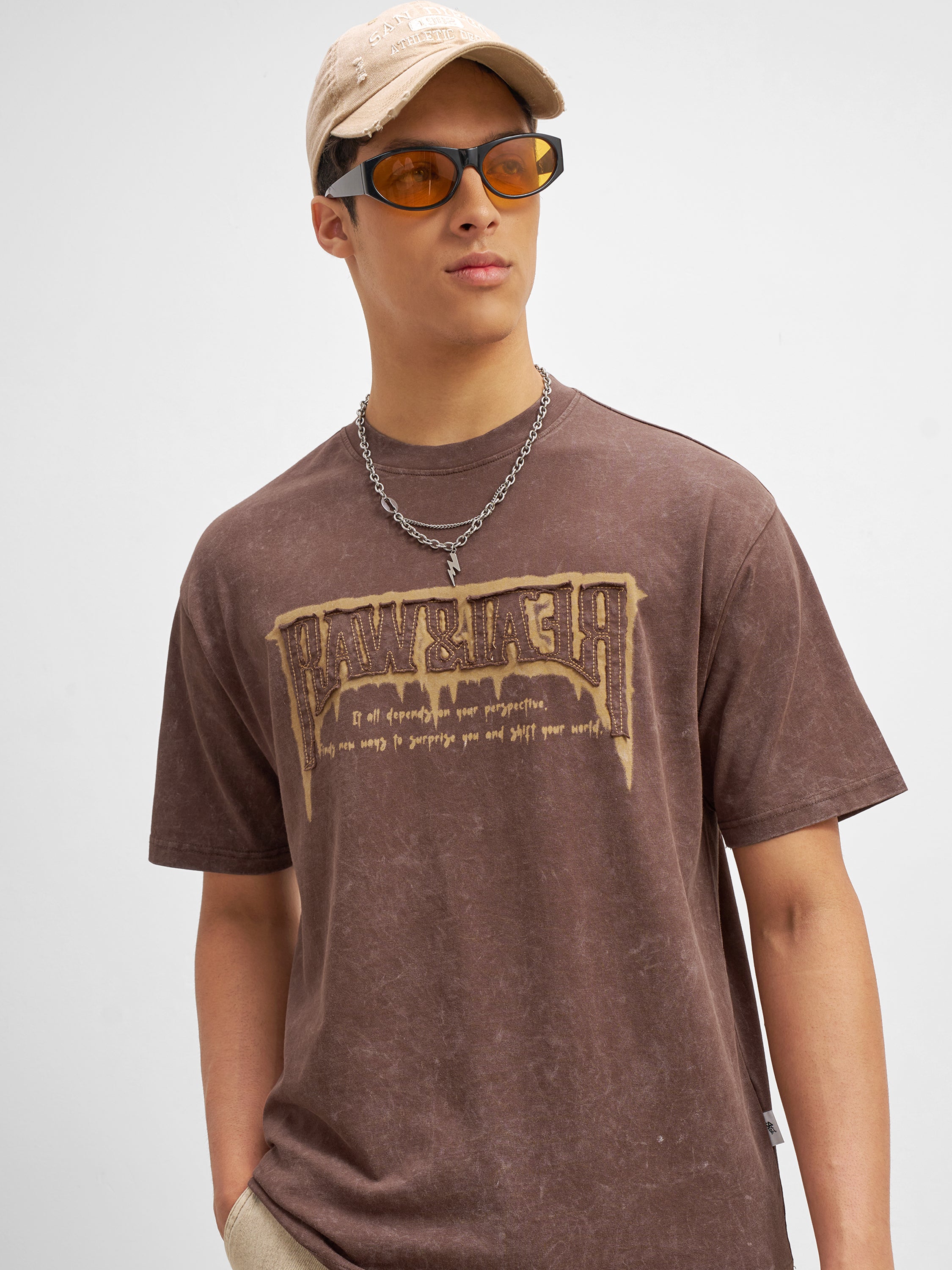 Highlander Men Brown Printed Round Neck T-Shirt