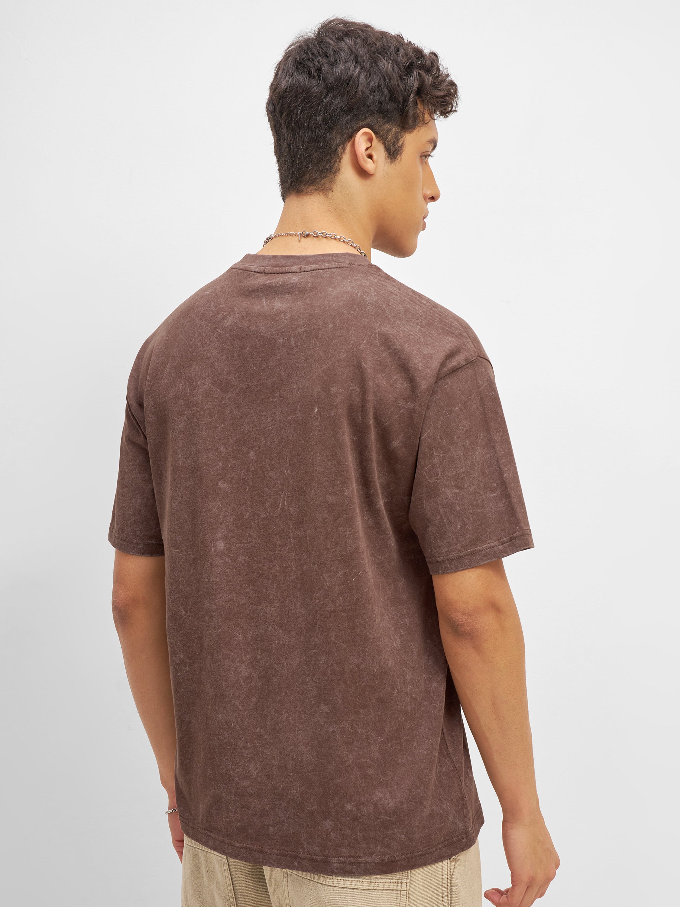 Highlander Men Brown Printed Round Neck T-Shirt
