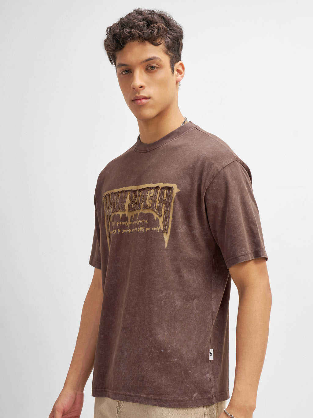 Highlander Men Brown Printed Round Neck T-Shirt