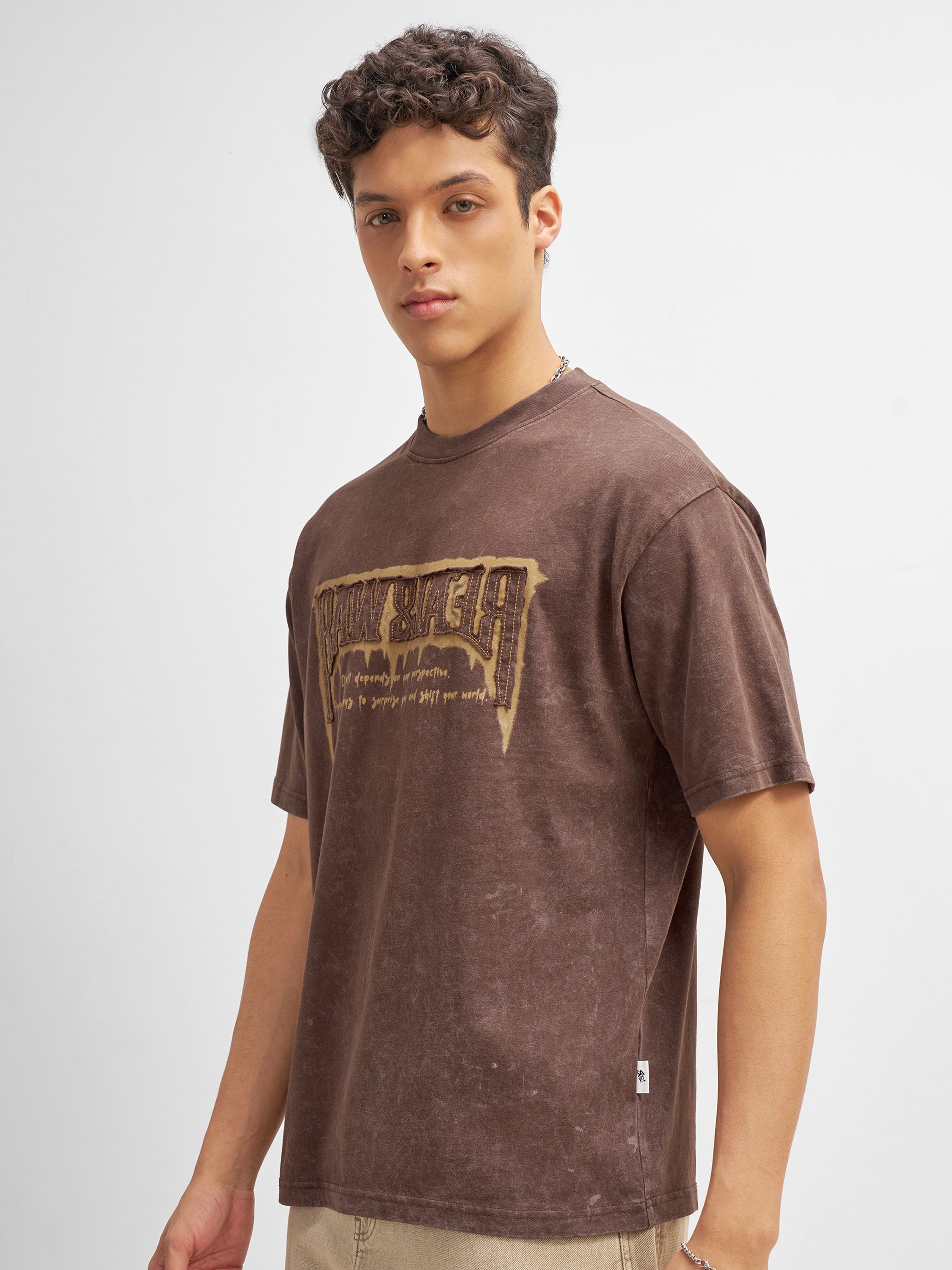Highlander Men Brown Printed Round Neck T-Shirt