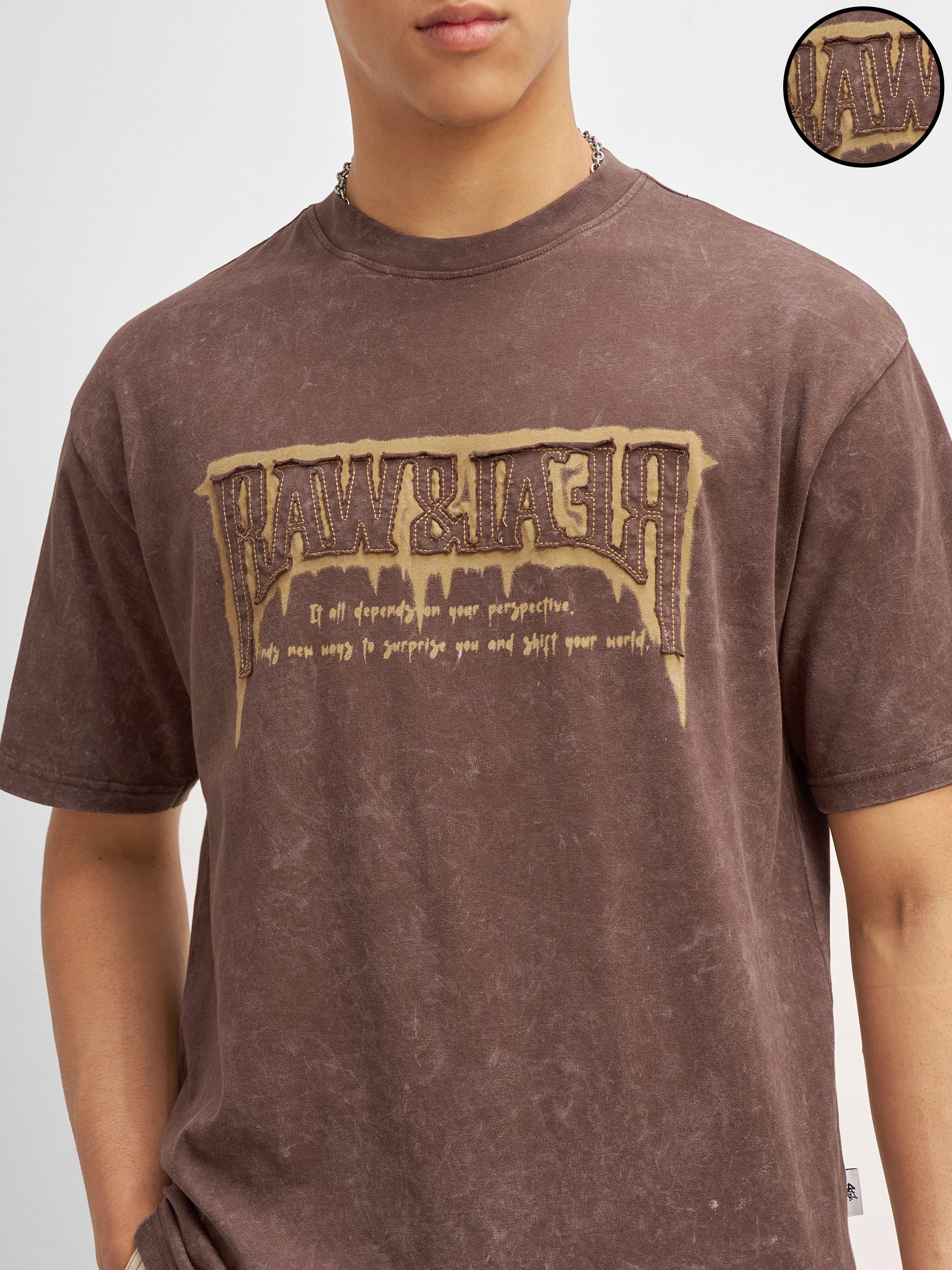 Highlander Men Brown Printed Round Neck T-Shirt