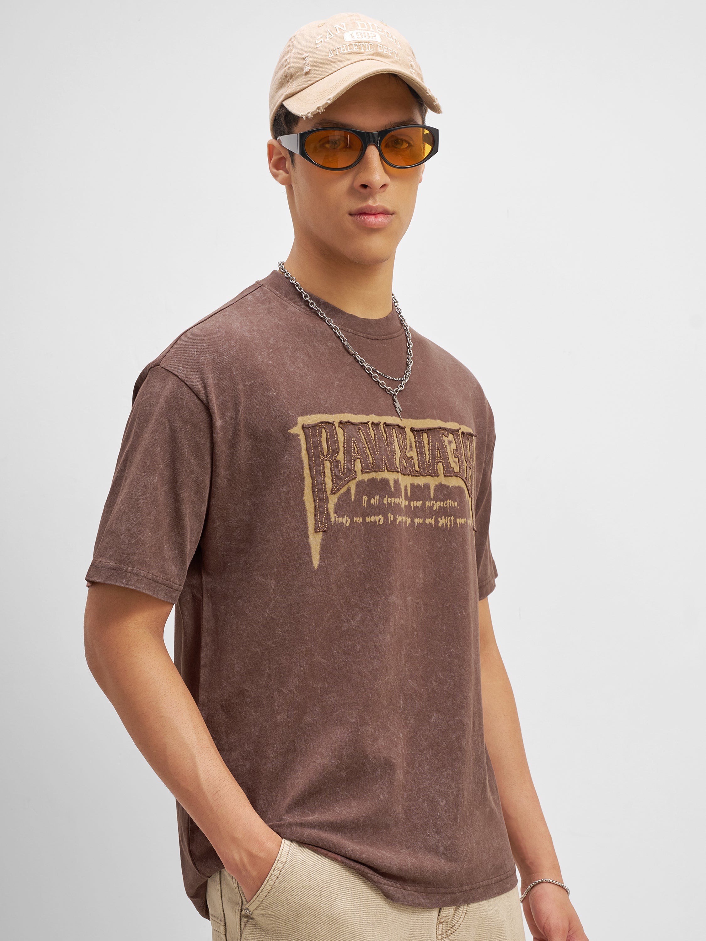 Highlander Men Brown Printed Round Neck T-Shirt
