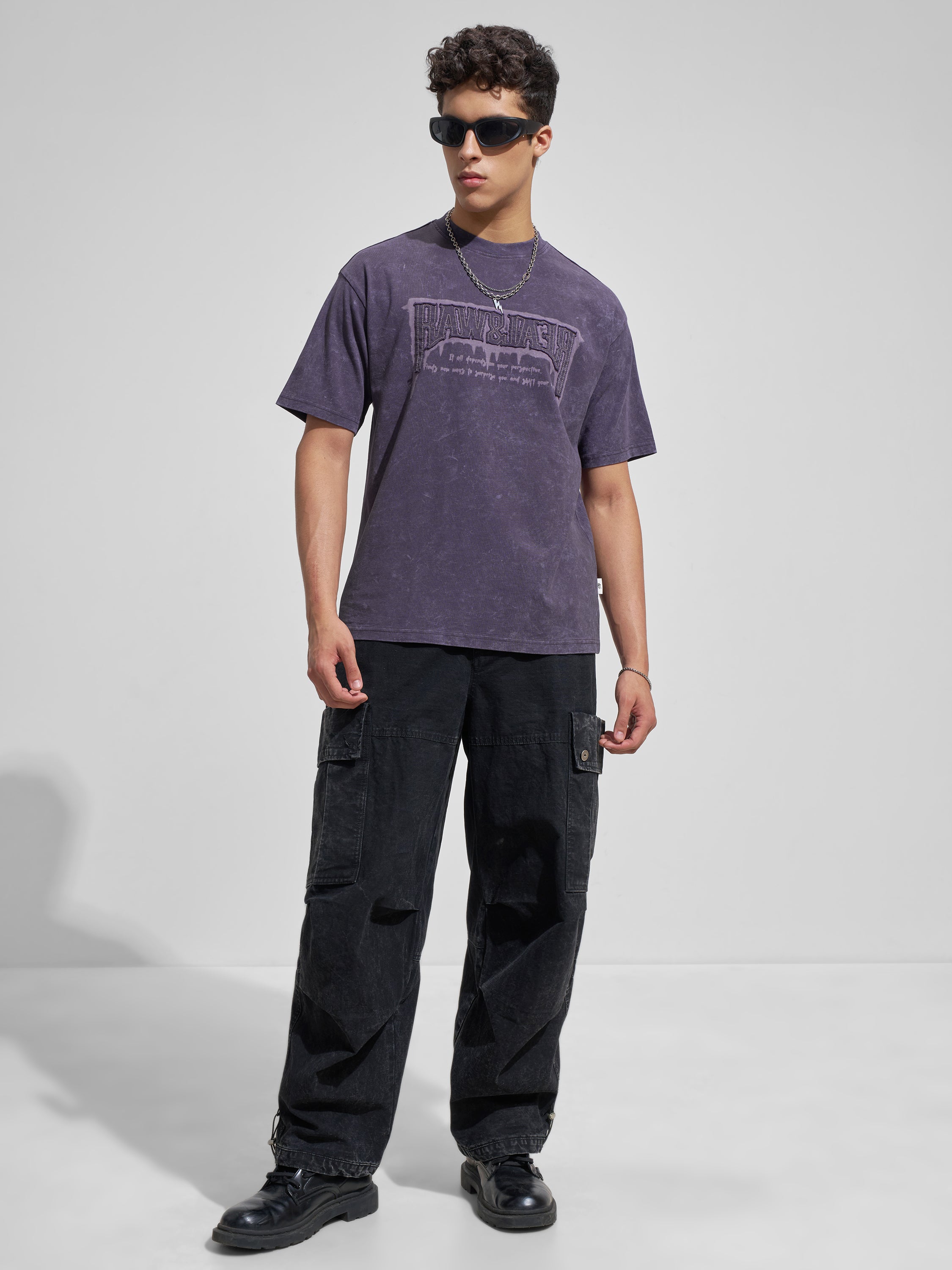 Highlander Men Purple Printed Round Neck T-Shirt