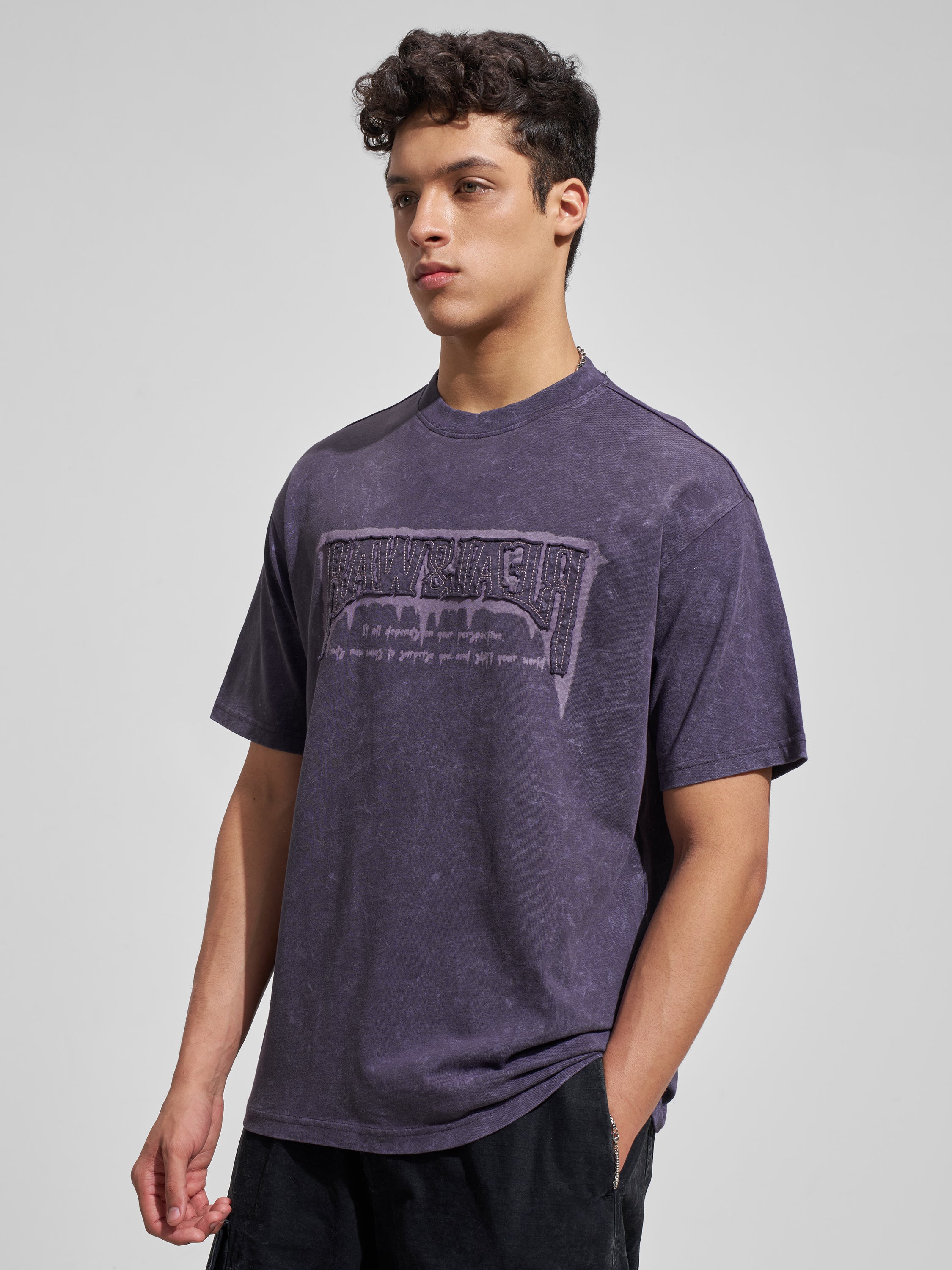 Highlander Men Purple Printed Round Neck T-Shirt