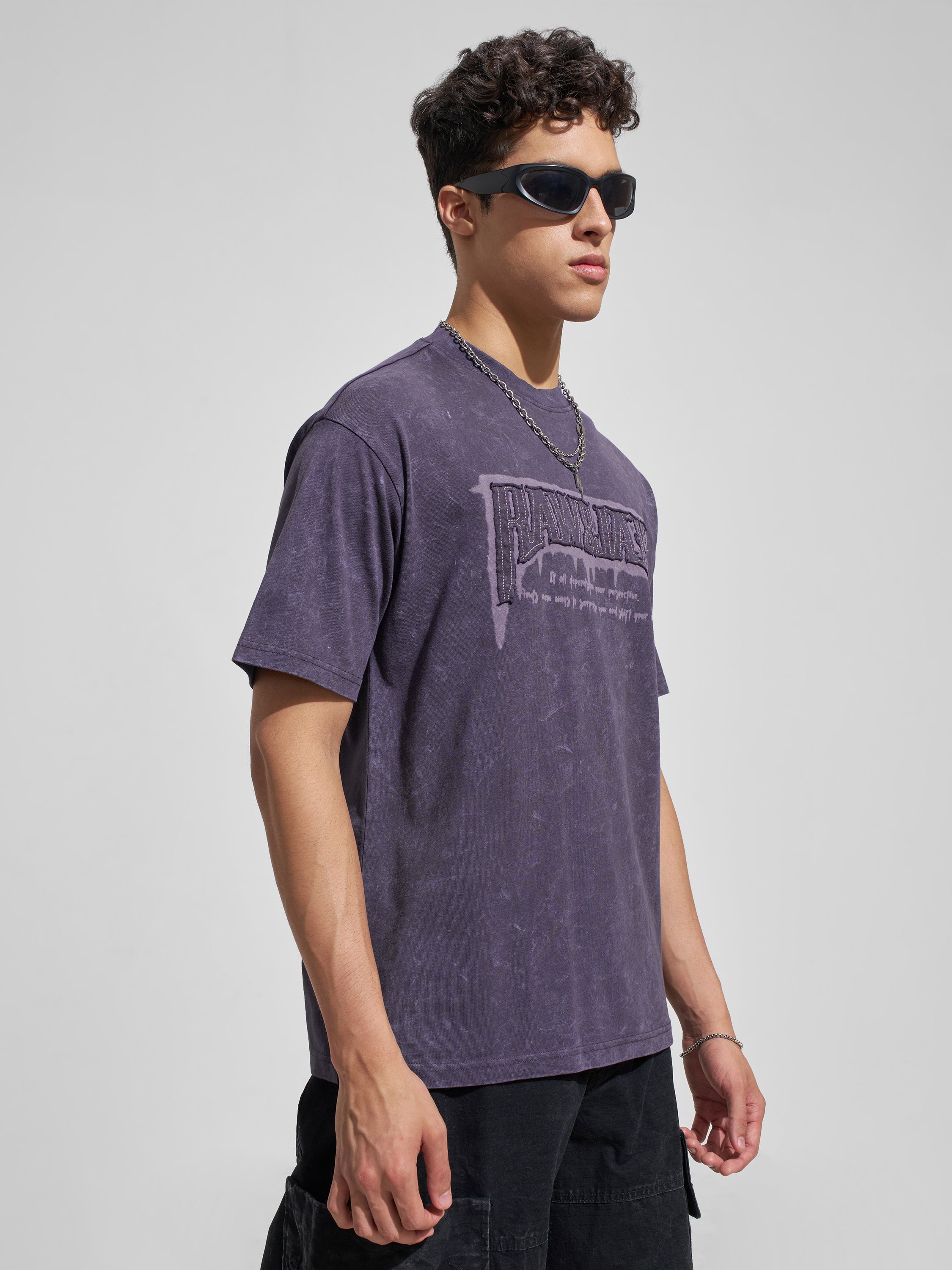 Highlander Men Purple Printed Round Neck T-Shirt