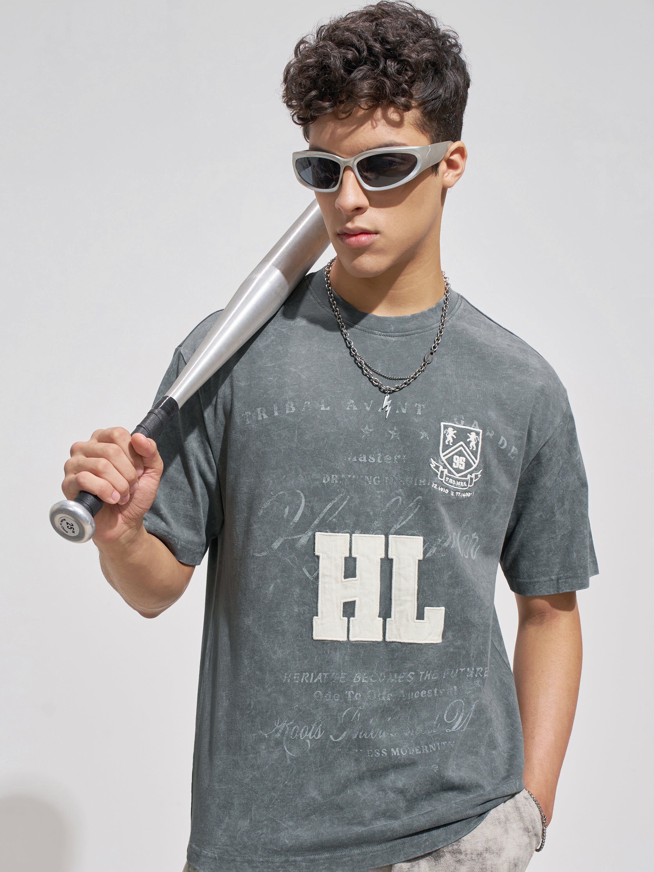 Highlander Men Grey Printed Round Neck T-Shirt