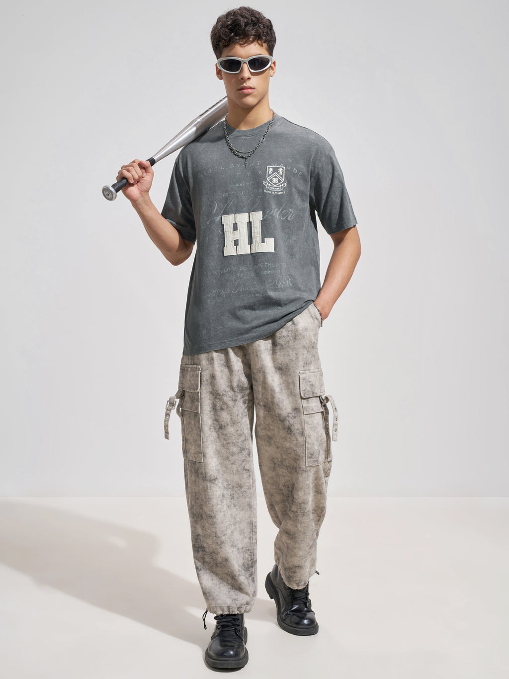 Highlander Men Grey Printed Round Neck T-Shirt