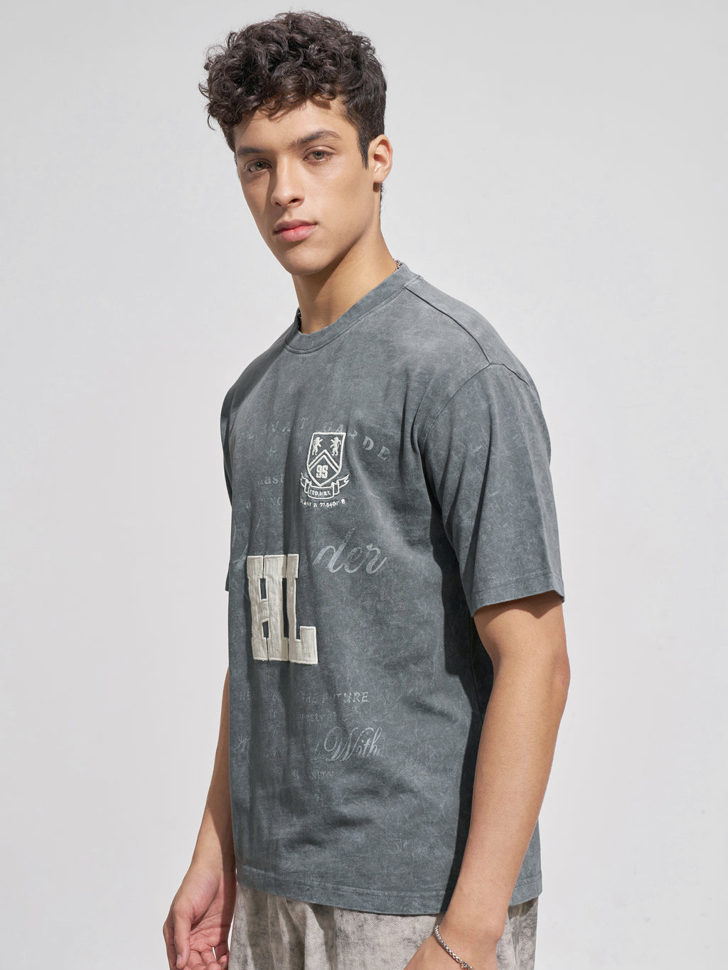 Highlander Men Grey Printed Round Neck T-Shirt