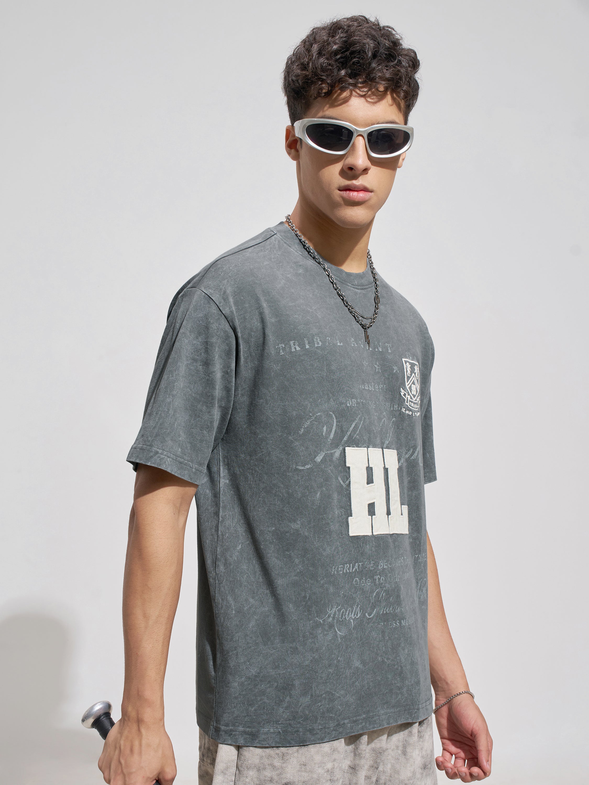 Highlander Men Grey Printed Round Neck T-Shirt