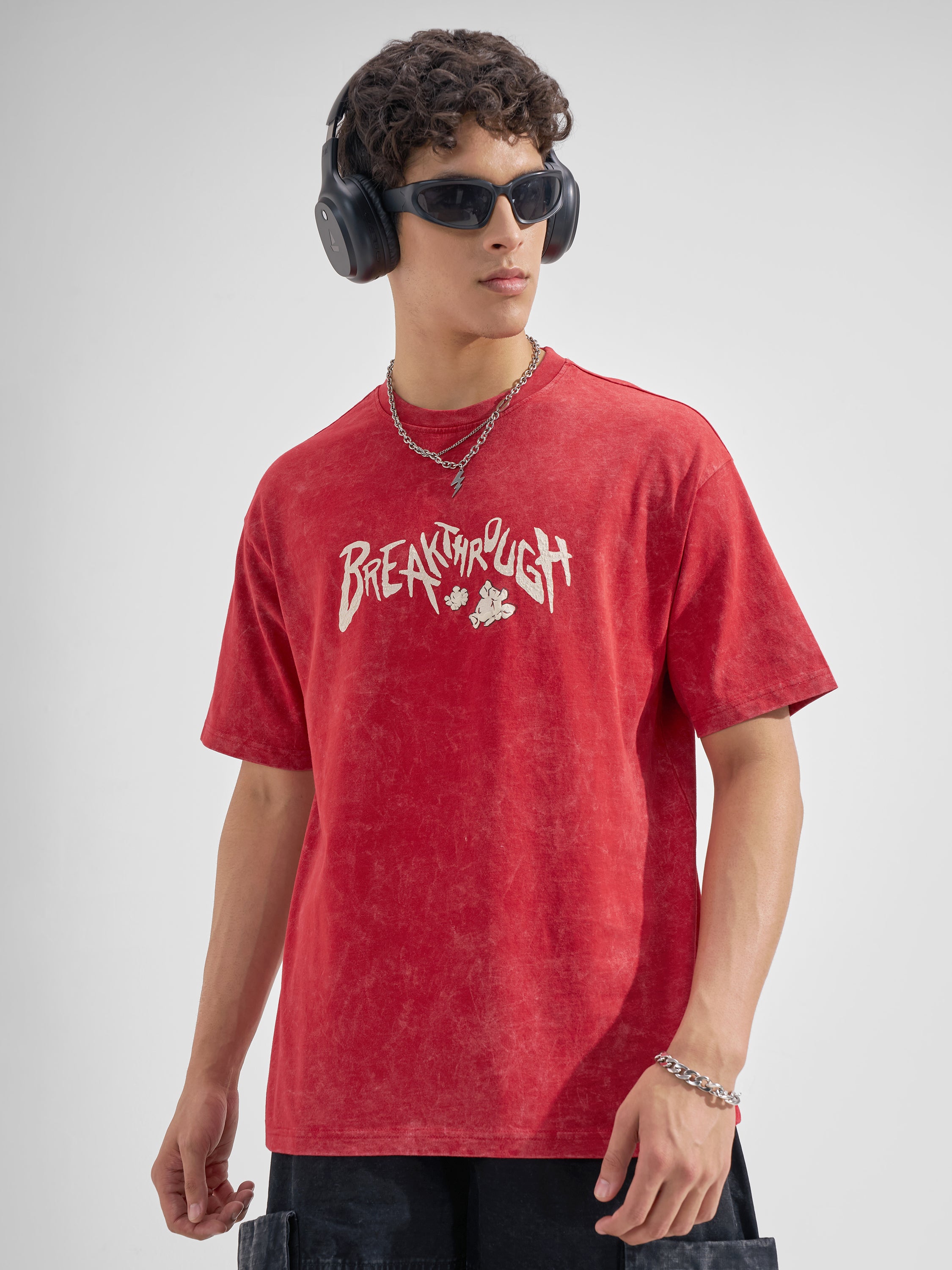 Highlander Men Red Printed Round Neck  T-Shirt