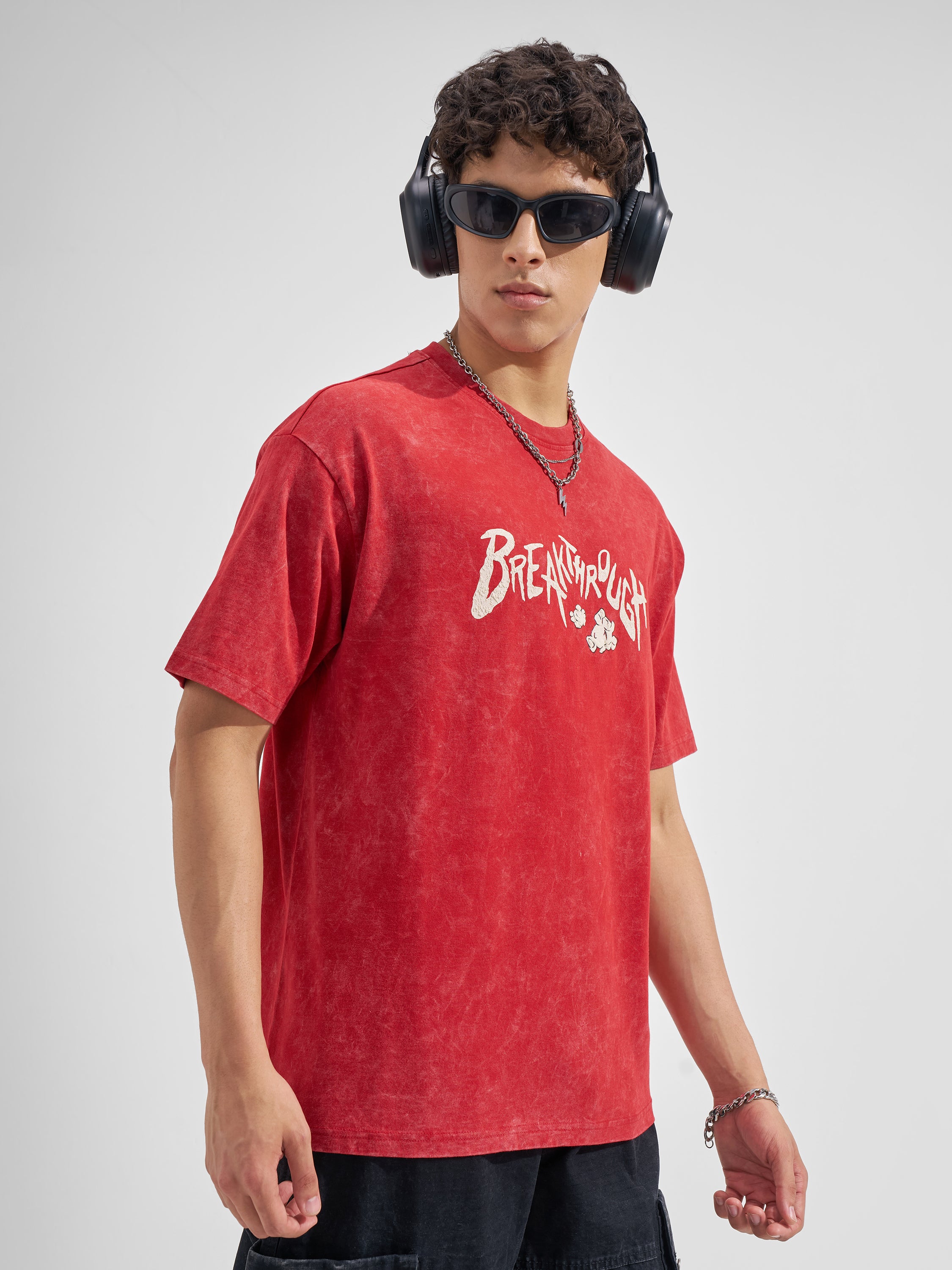 Highlander Men Red Printed Round Neck  T-Shirt