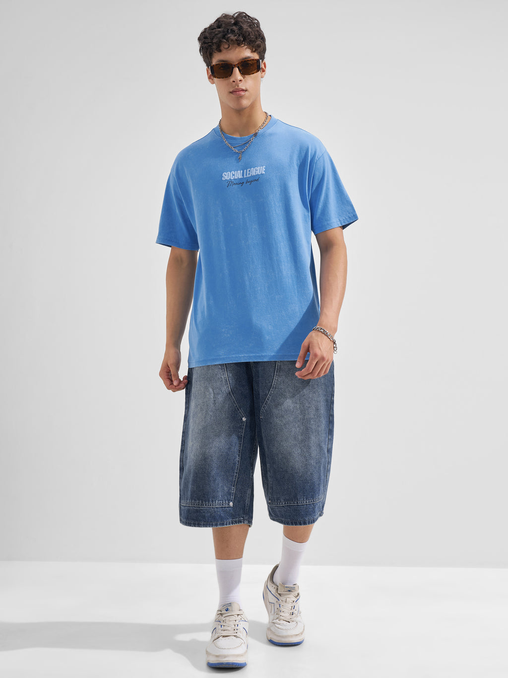 Highlander Men Blue Printed Round Neck  T-Shirt