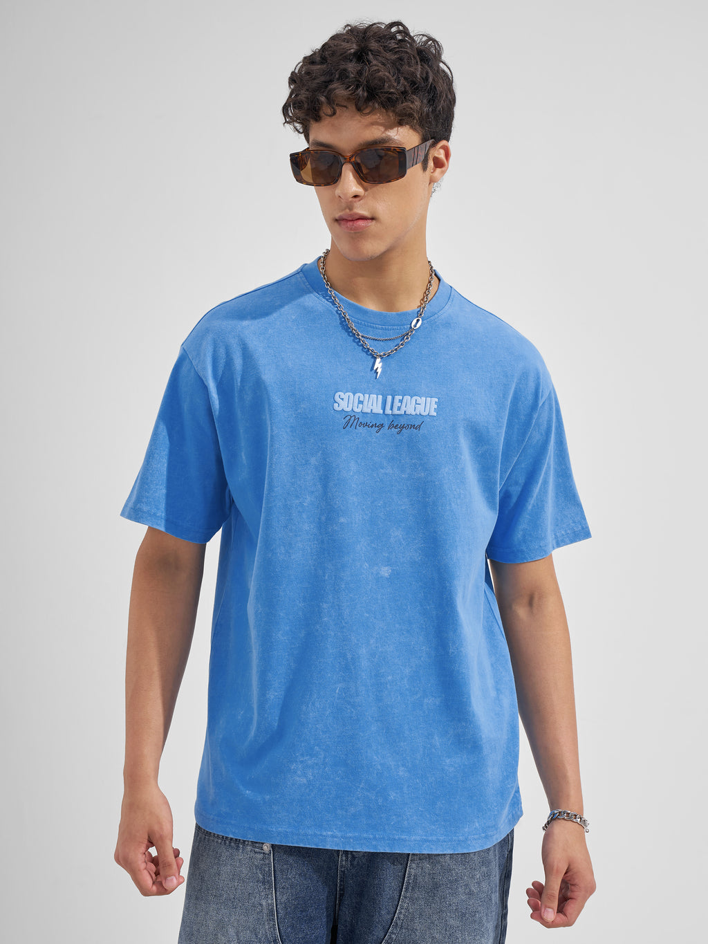 Highlander Men Blue Printed Round Neck  T-Shirt