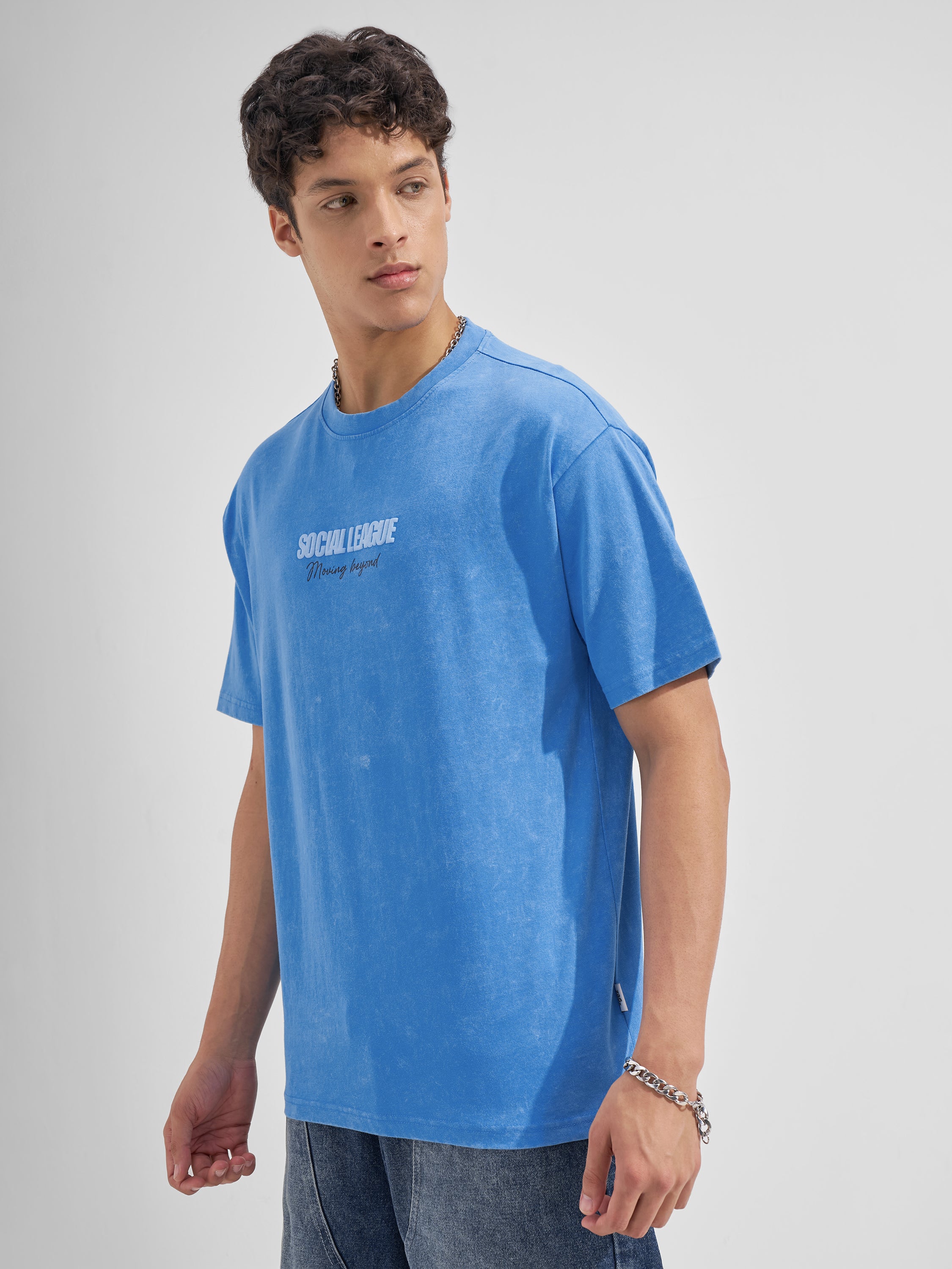 Highlander Men Blue Printed Round Neck  T-Shirt