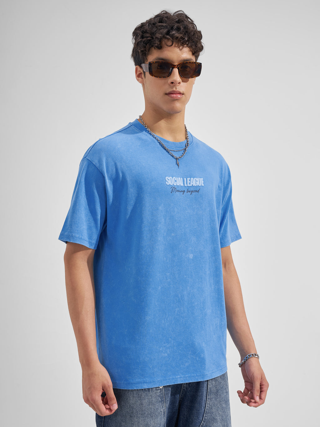 Highlander Men Blue Printed Round Neck  T-Shirt
