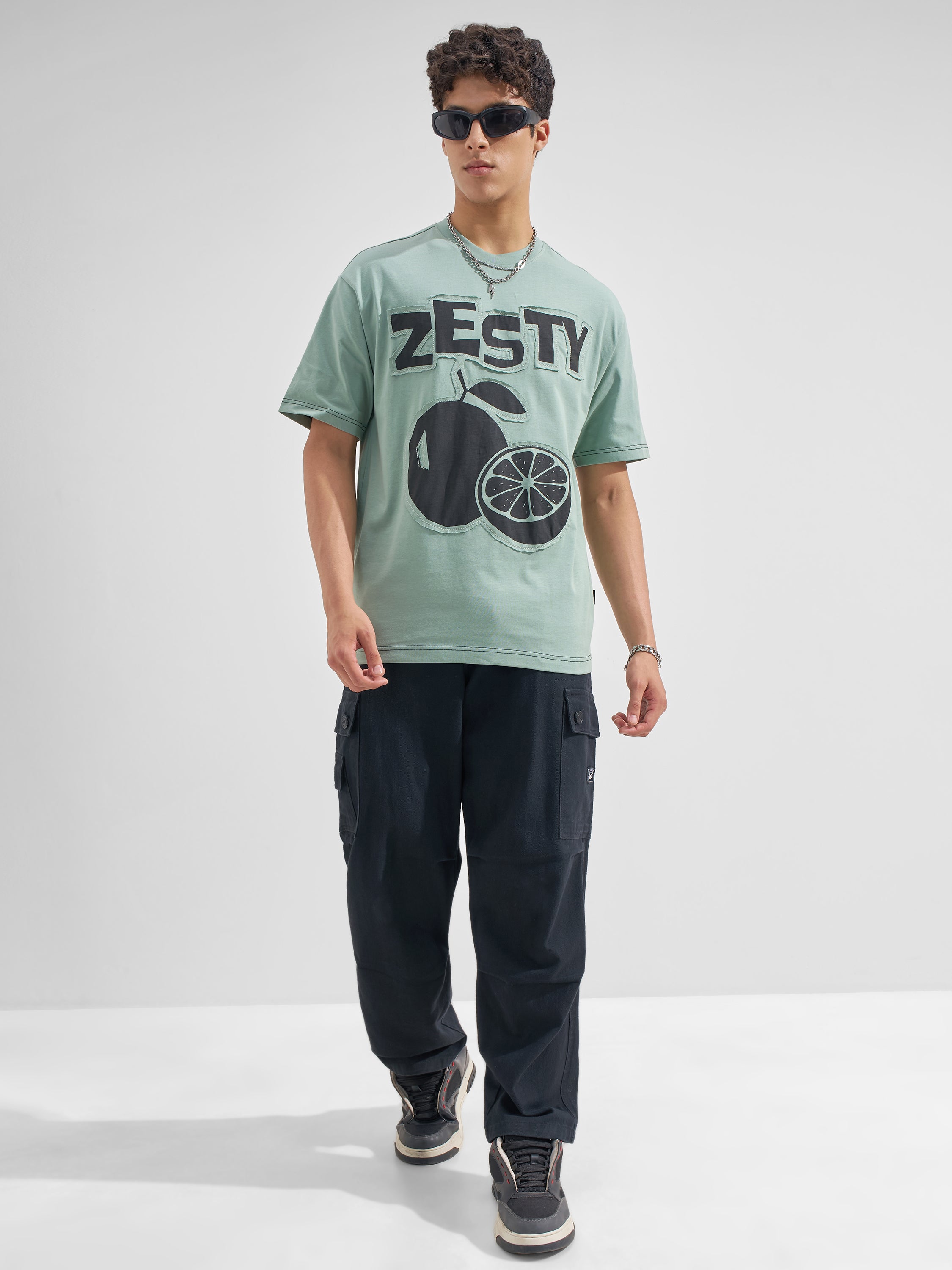 Highlander Men Green Applique Round Neck  T-Shirt
