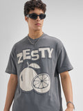 Highlander Men Grey Applique Round Neck  T-Shirt