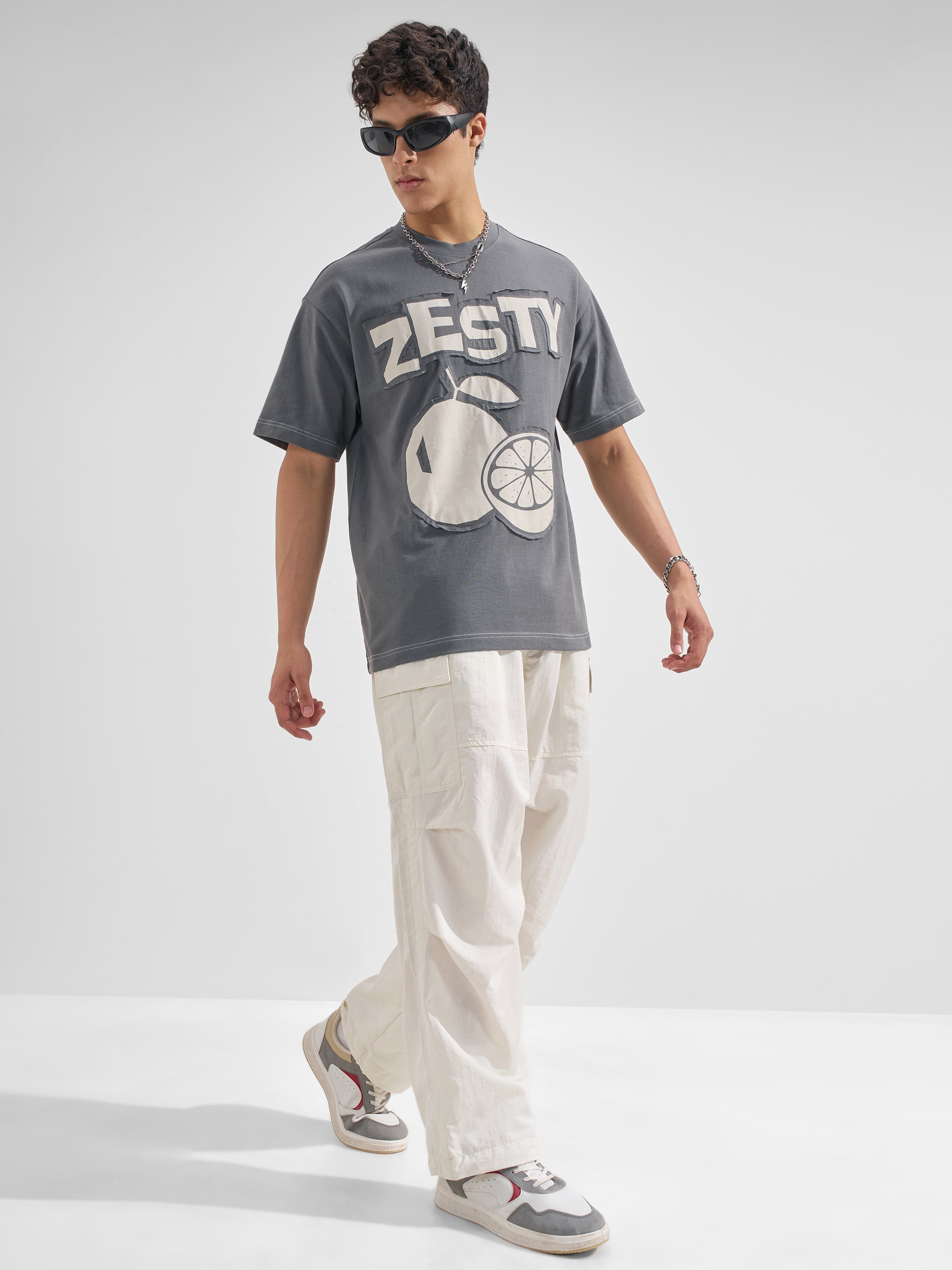 Highlander Men Grey Applique Round Neck  T-Shirt