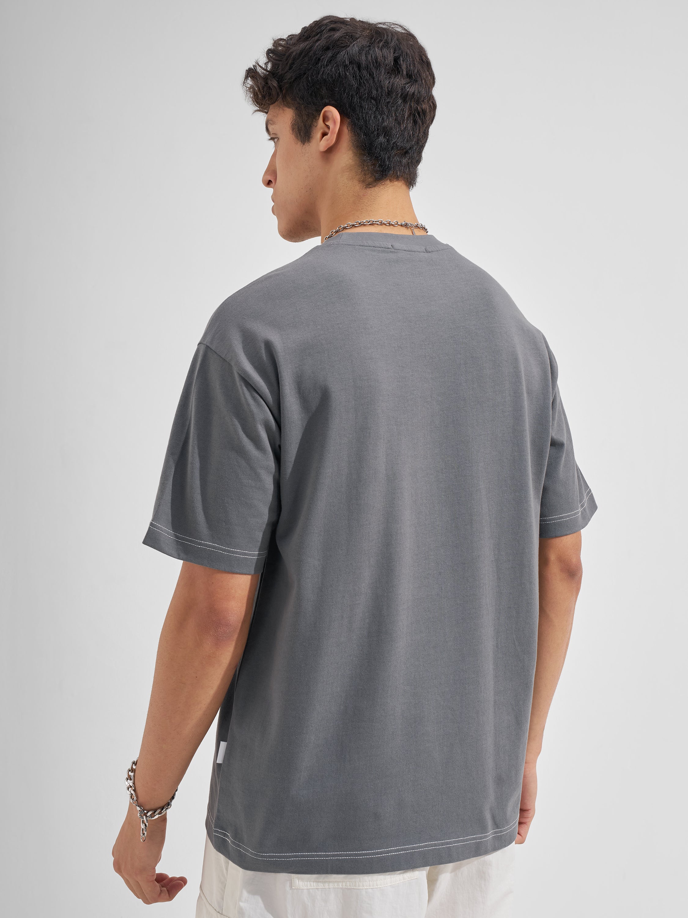 Highlander Men Grey Applique Round Neck  T-Shirt