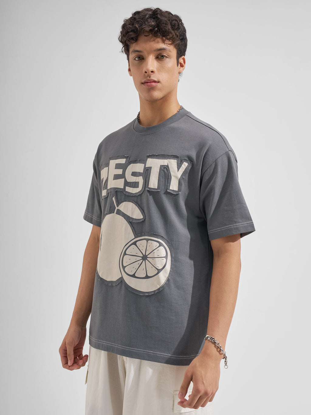 Highlander Men Grey Applique Round Neck  T-Shirt