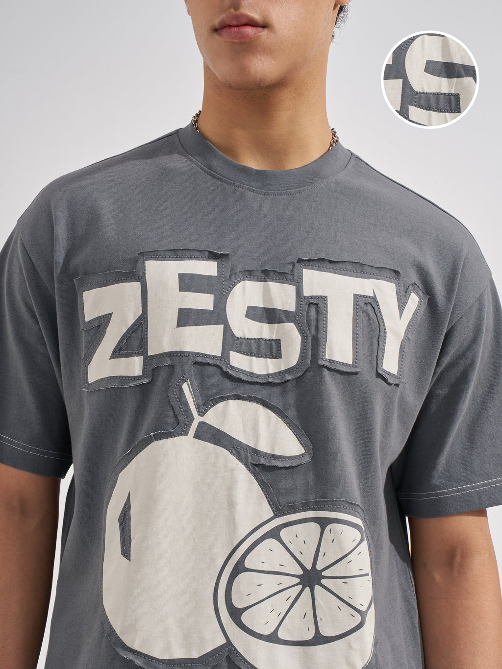 Highlander Men Grey Applique Round Neck  T-Shirt