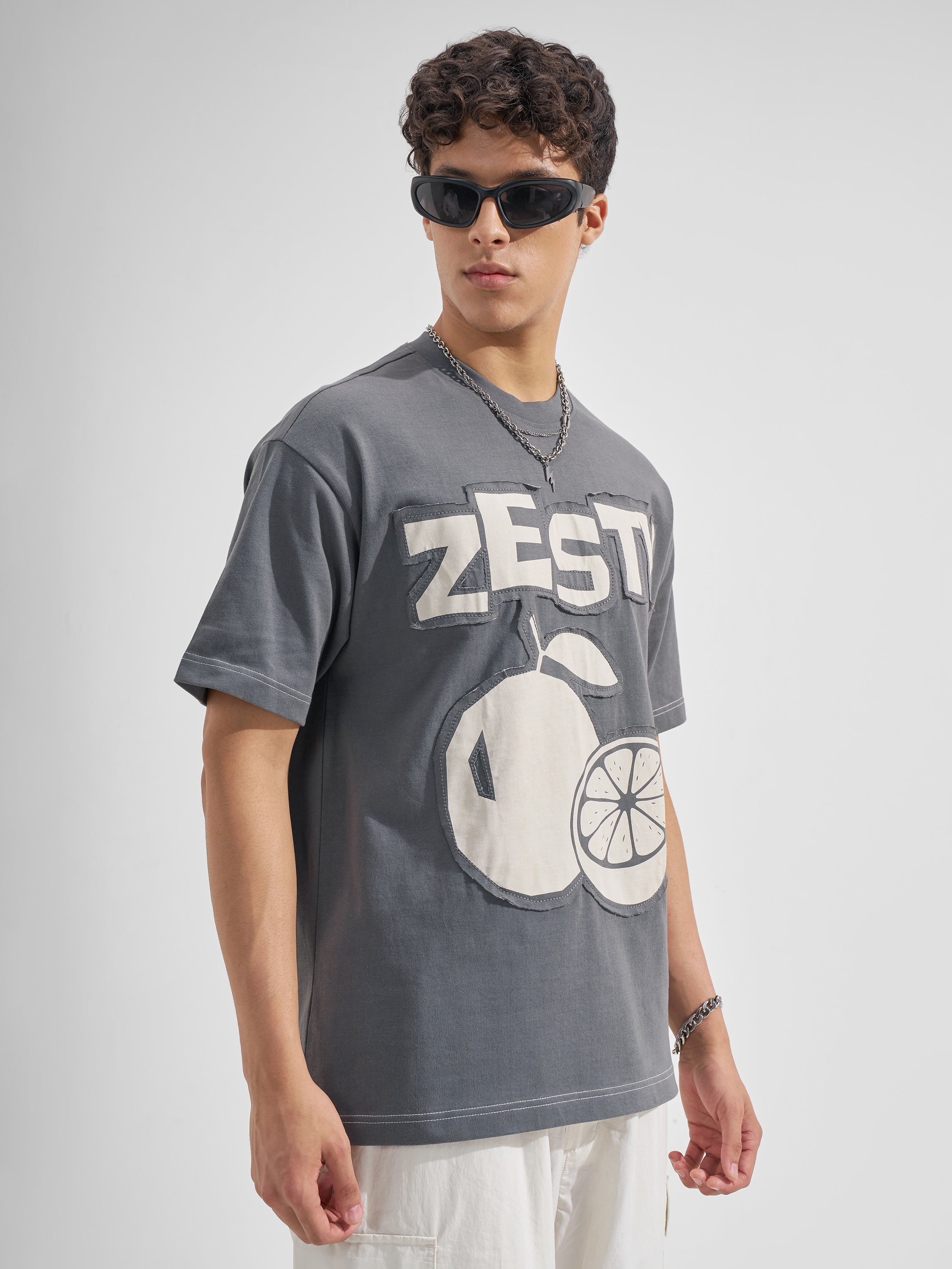 Highlander Men Grey Applique Round Neck  T-Shirt