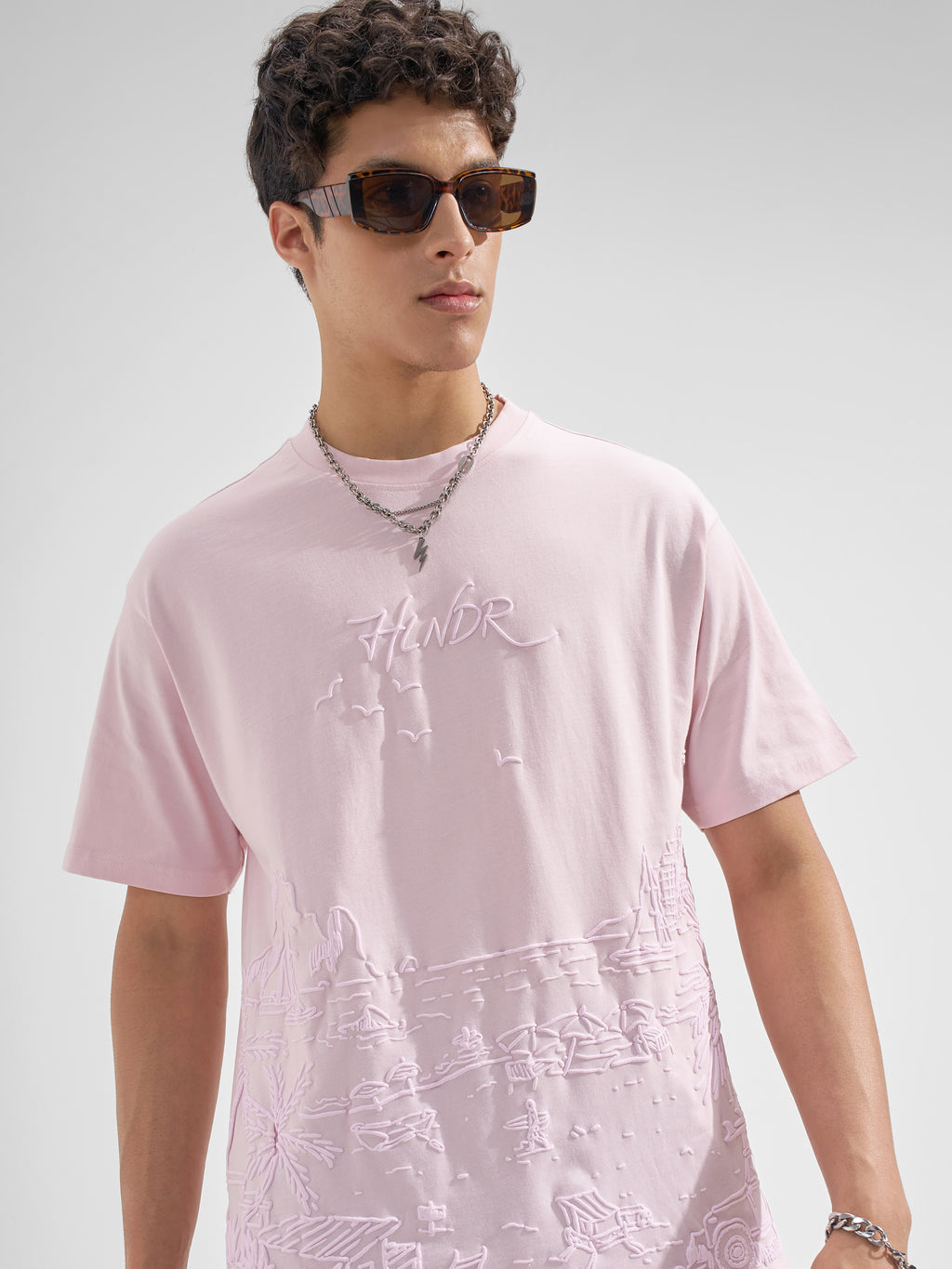 Highlander Men Pink Printed Round Neck  T-Shirt