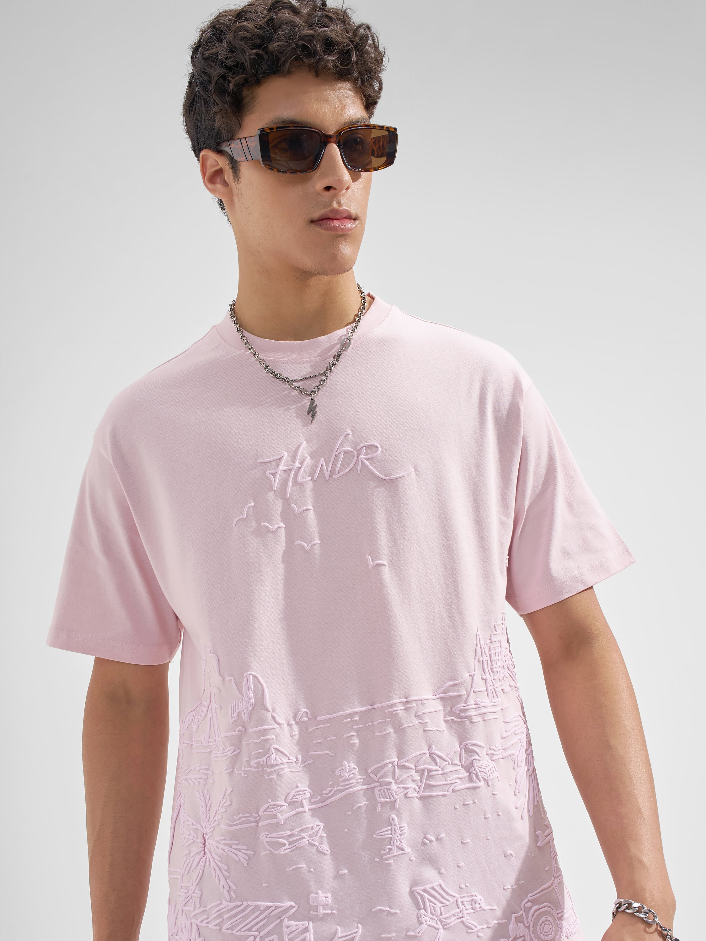 Highlander Men Pink Printed Round Neck  T-Shirt