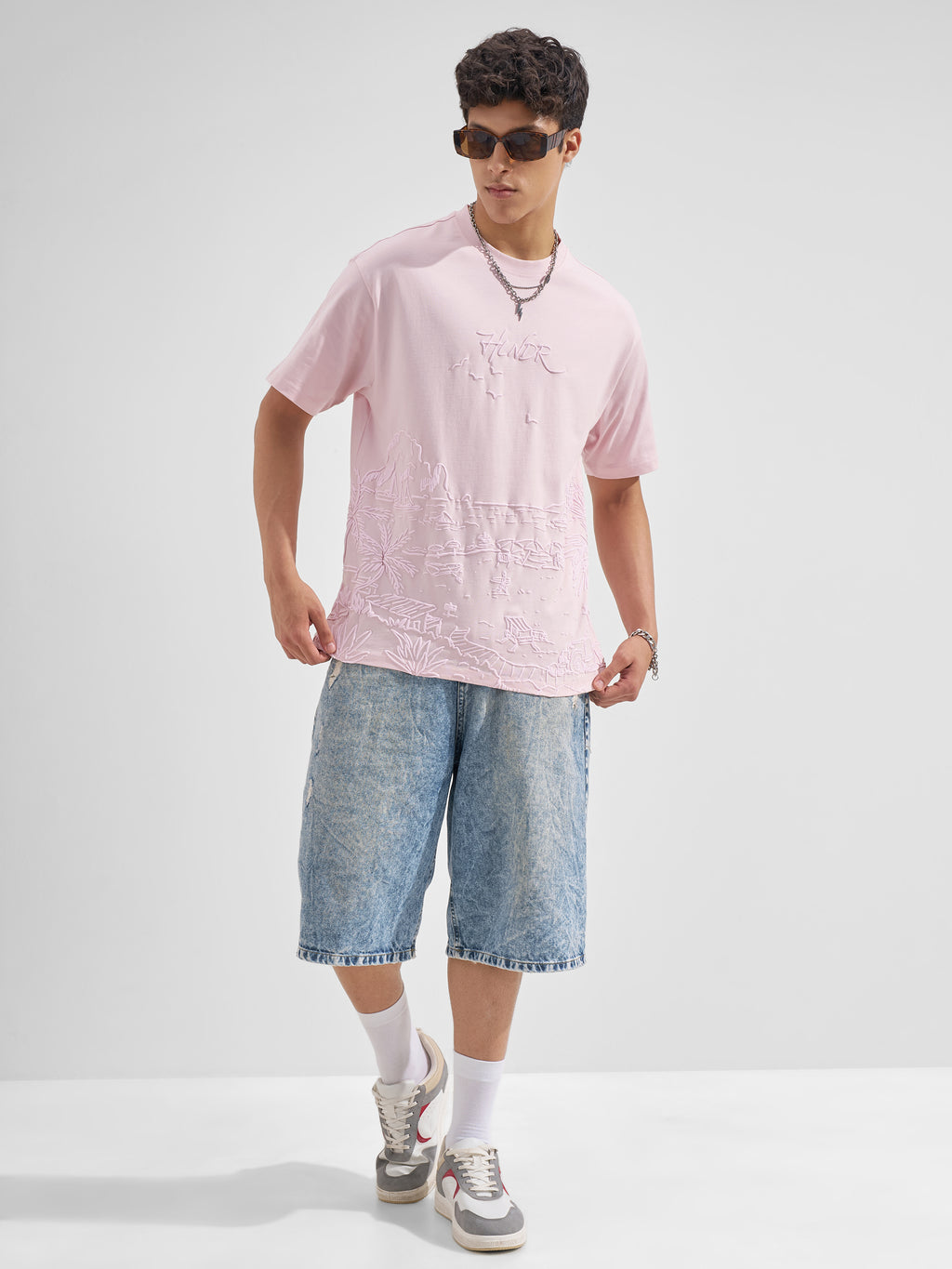 Highlander Men Pink Printed Round Neck  T-Shirt