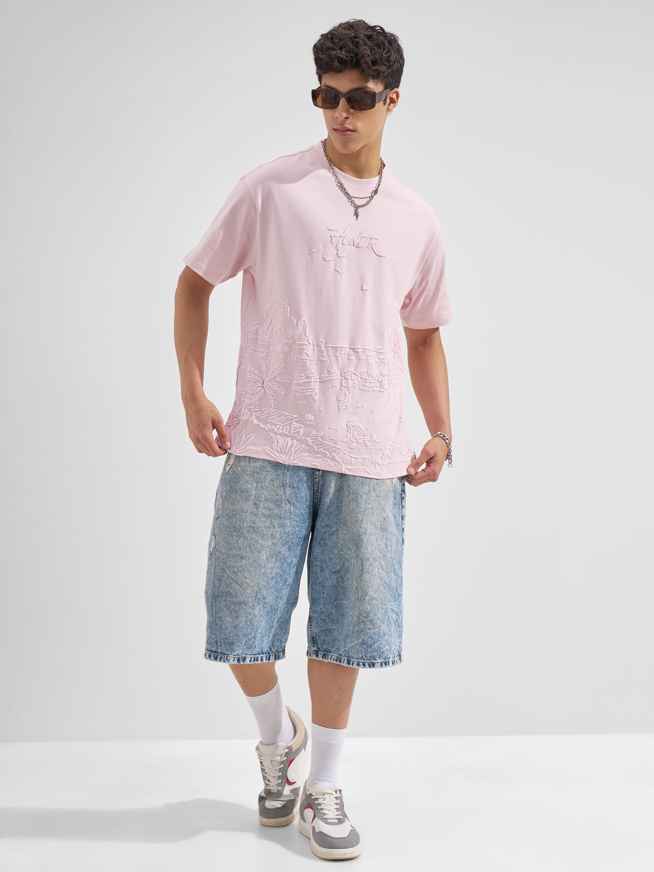 Highlander Men Pink Printed Round Neck  T-Shirt