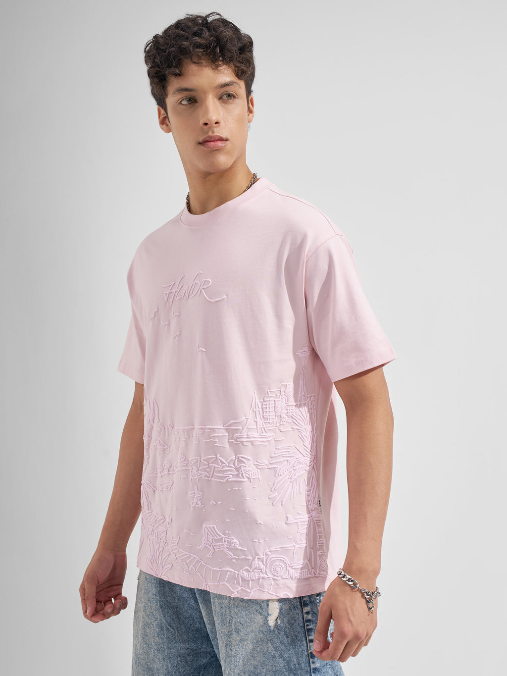 Highlander Men Pink Printed Round Neck  T-Shirt
