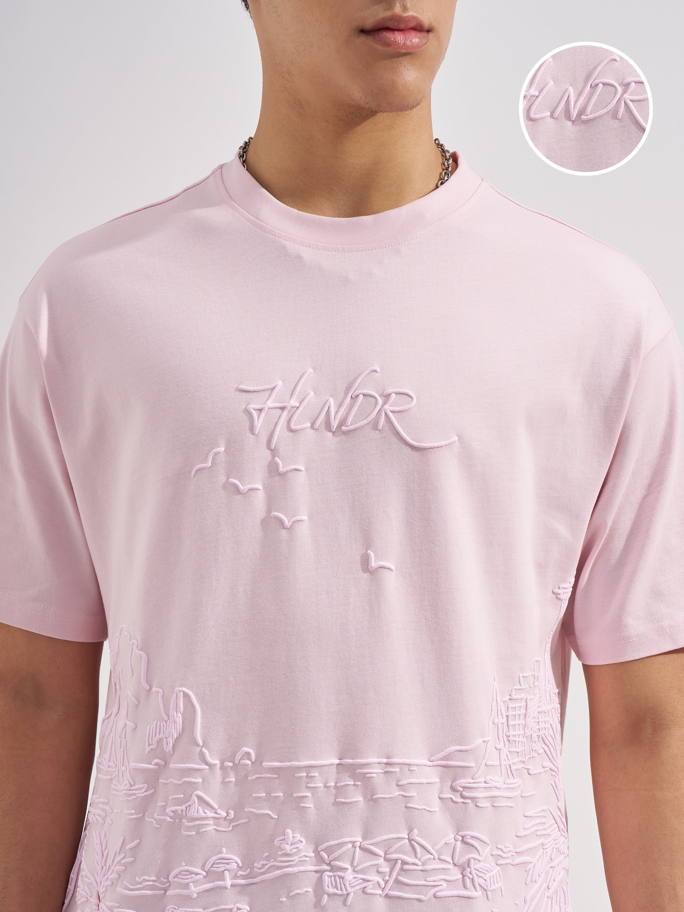 Highlander Men Pink Printed Round Neck  T-Shirt