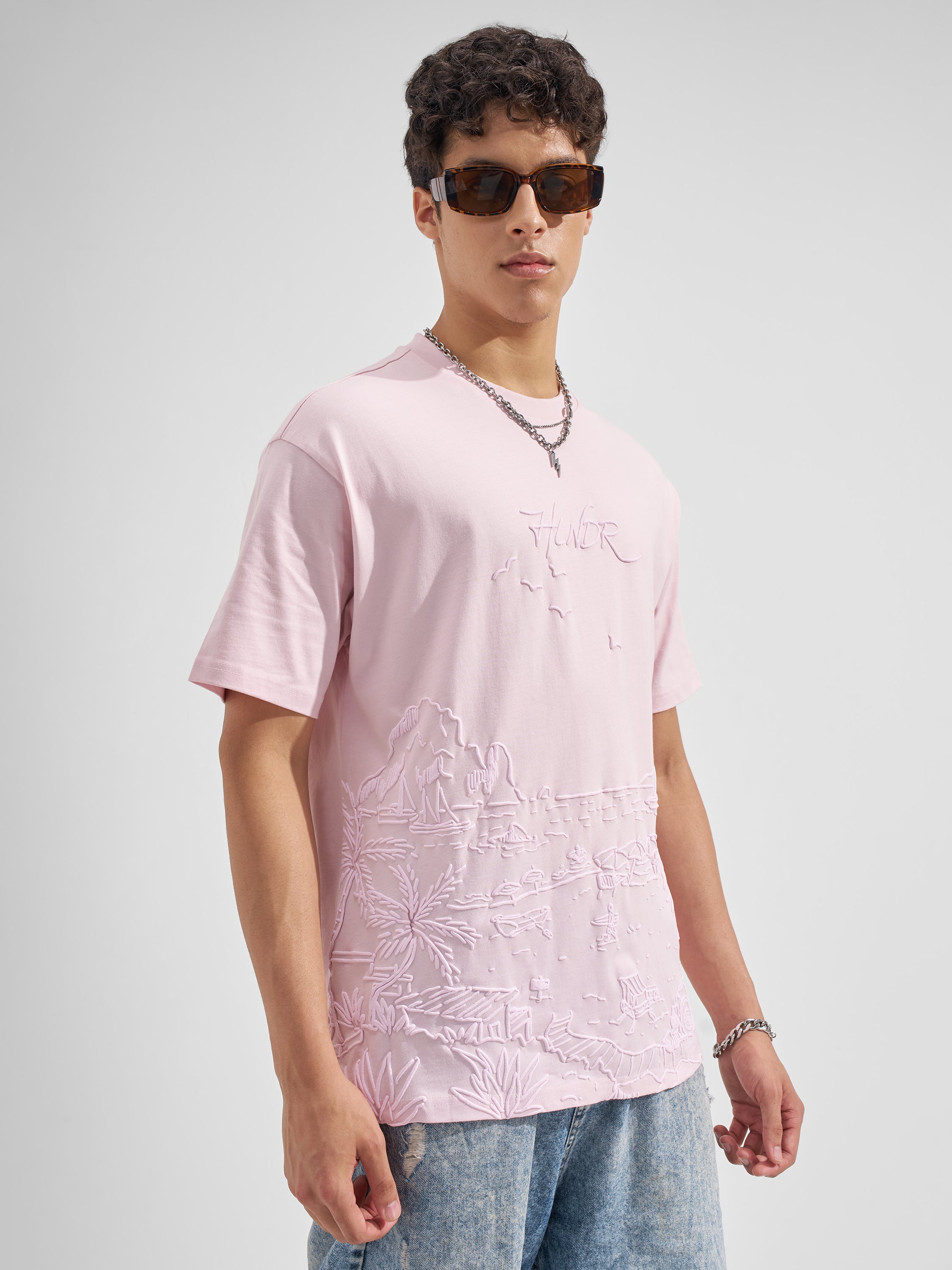 Highlander Men Pink Printed Round Neck  T-Shirt