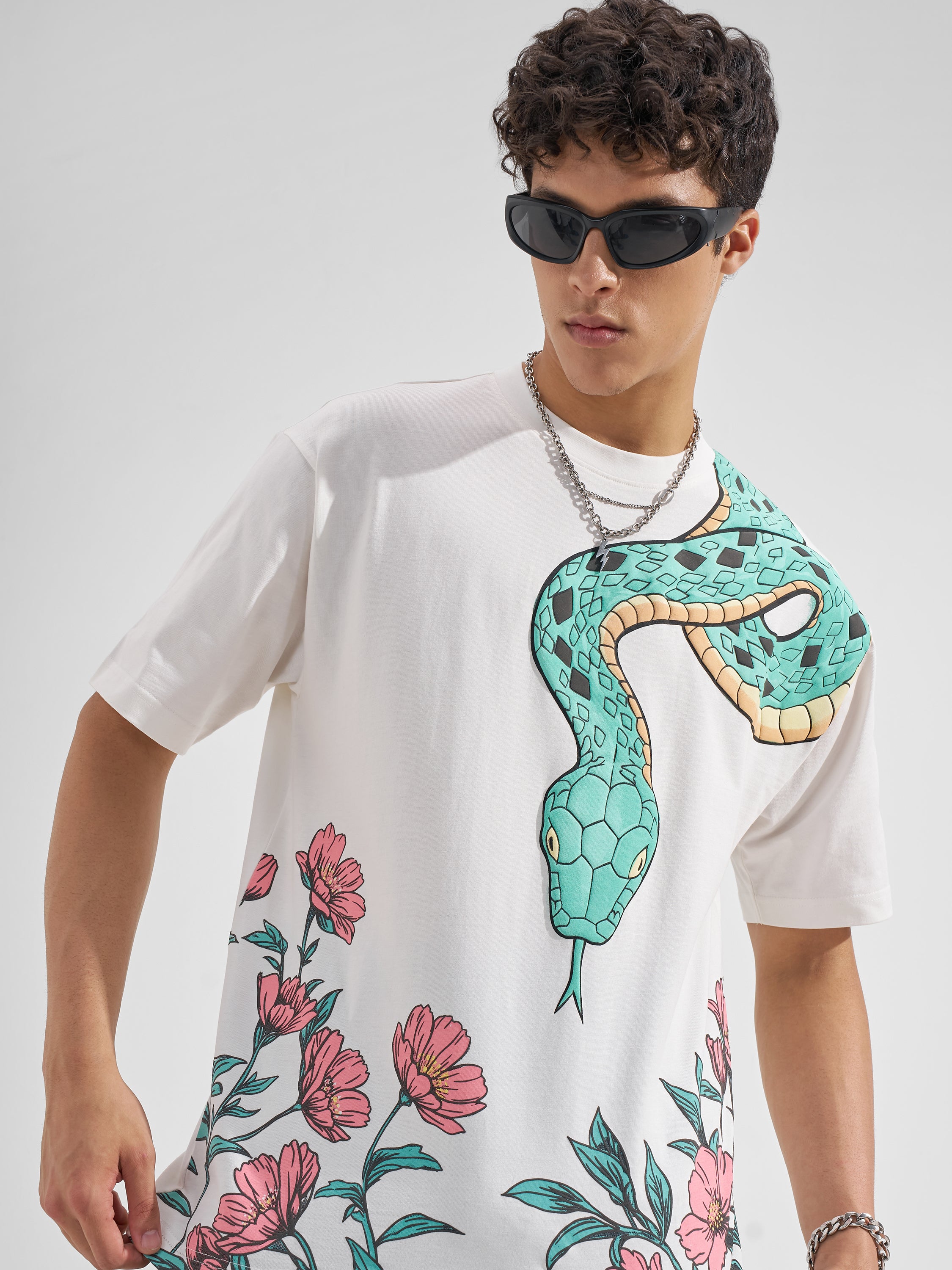 Highlander Men White Printed Round Neck T-Shirt