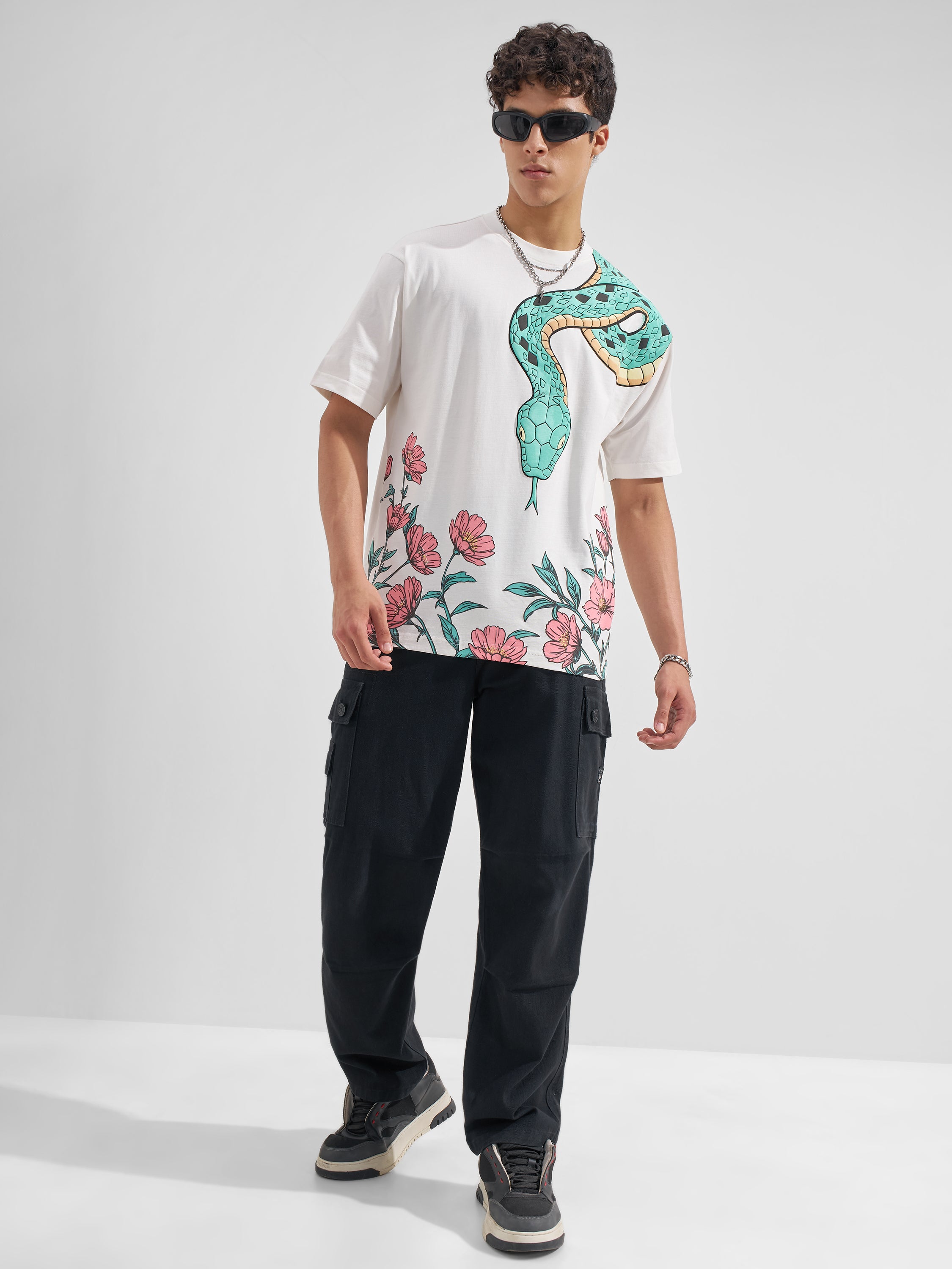 Highlander Men White Printed Round Neck T-Shirt