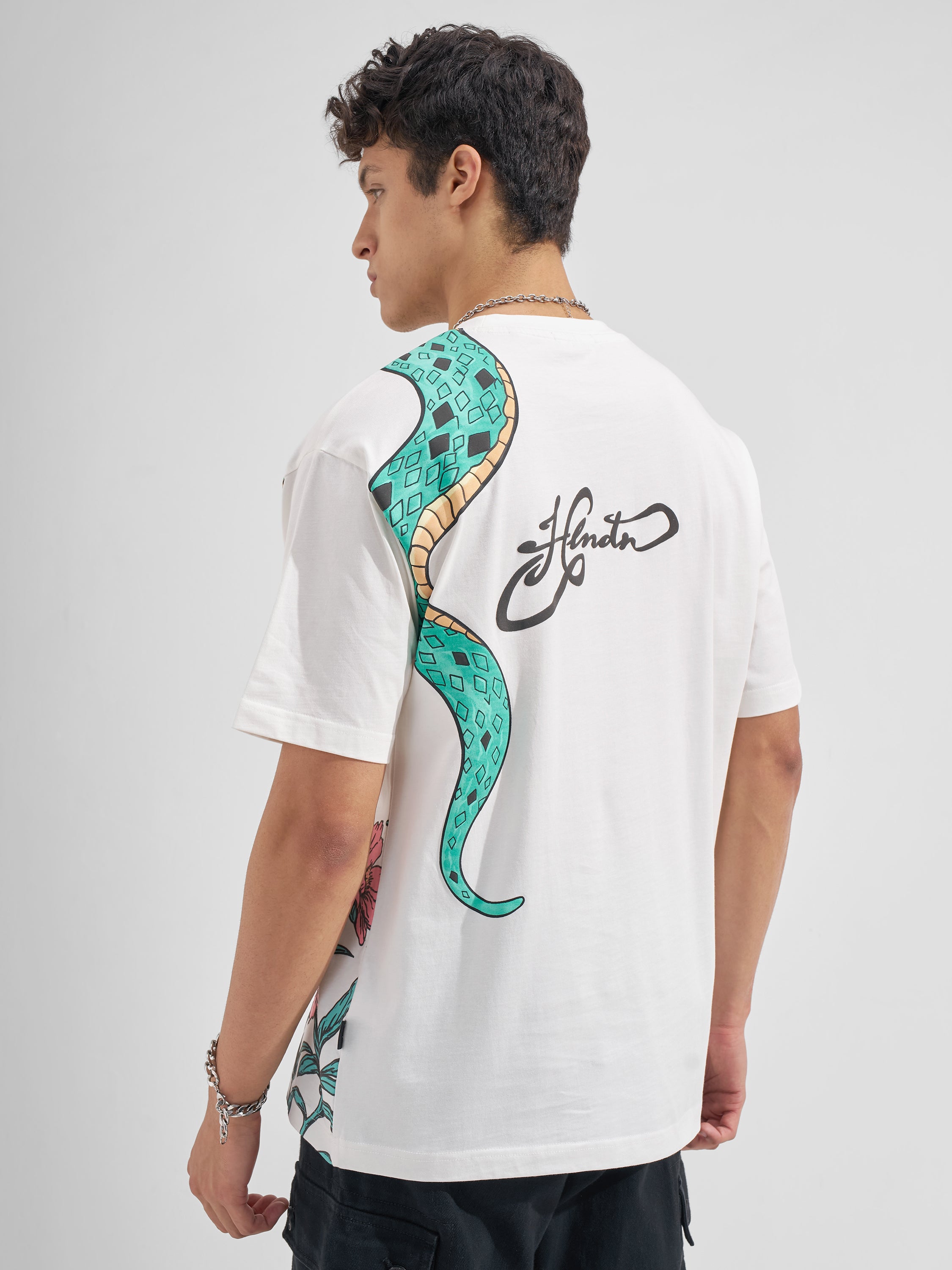 Highlander Men White Printed Round Neck T-Shirt
