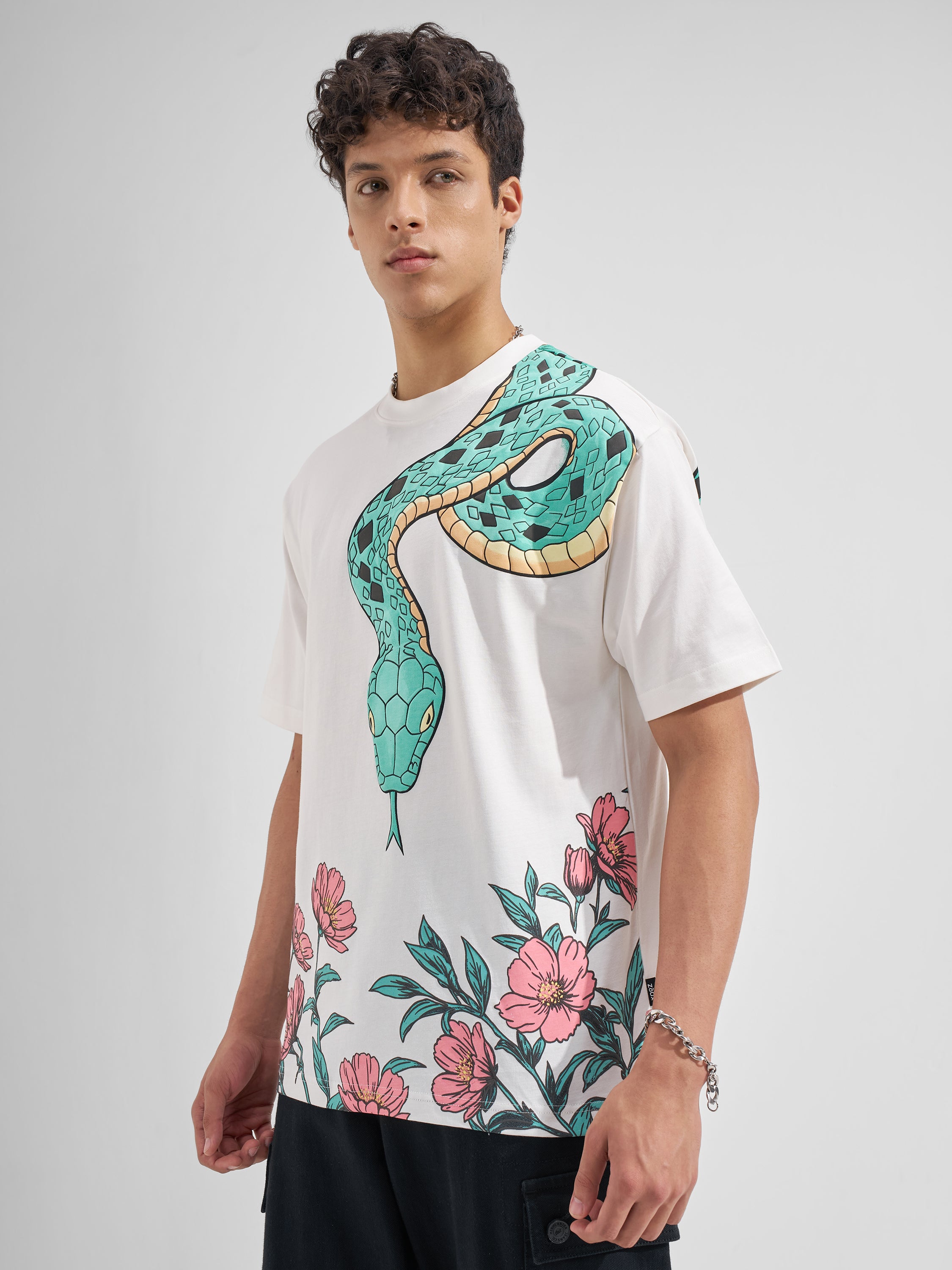 Highlander Men White Printed Round Neck T-Shirt