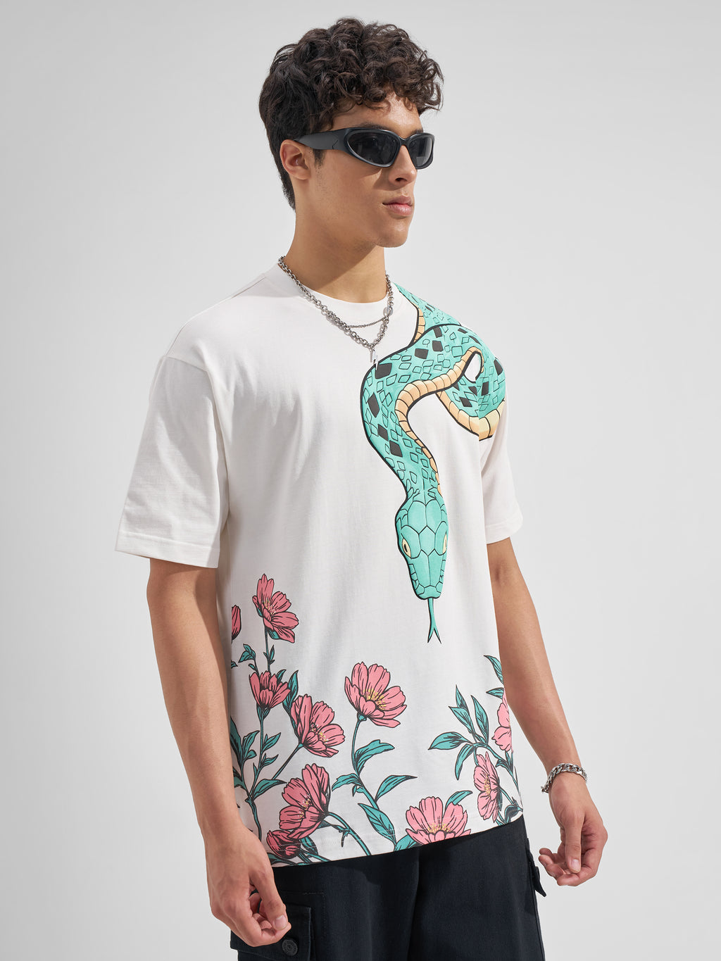 Highlander Men White Printed Round Neck T-Shirt