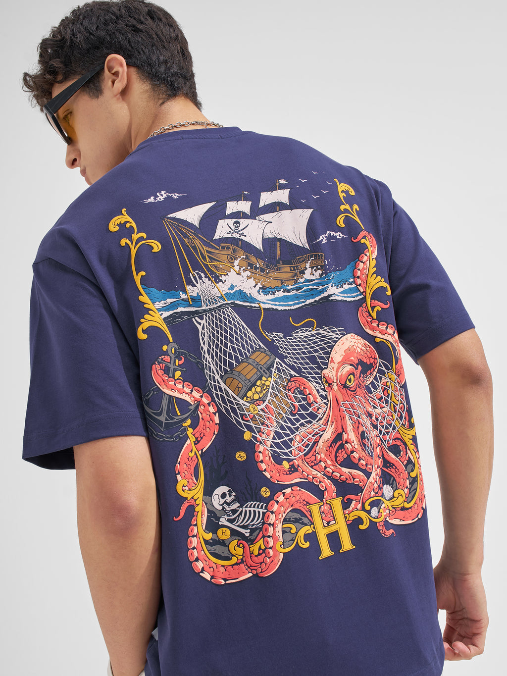 Highlander Men Blue Printed Round Neck  T-Shirt