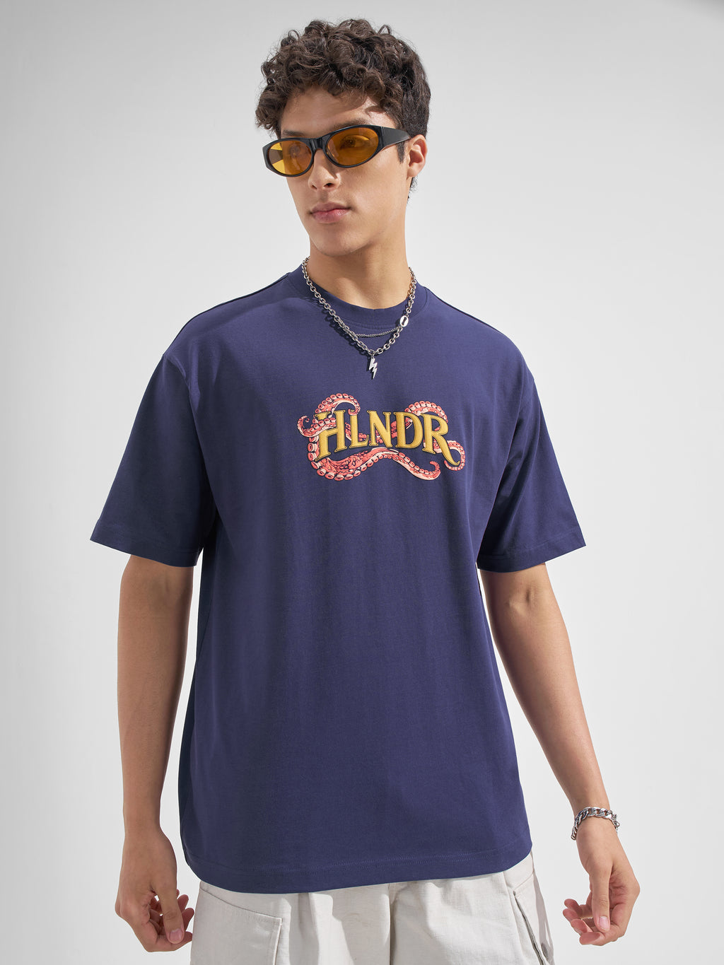Highlander Men Blue Printed Round Neck  T-Shirt