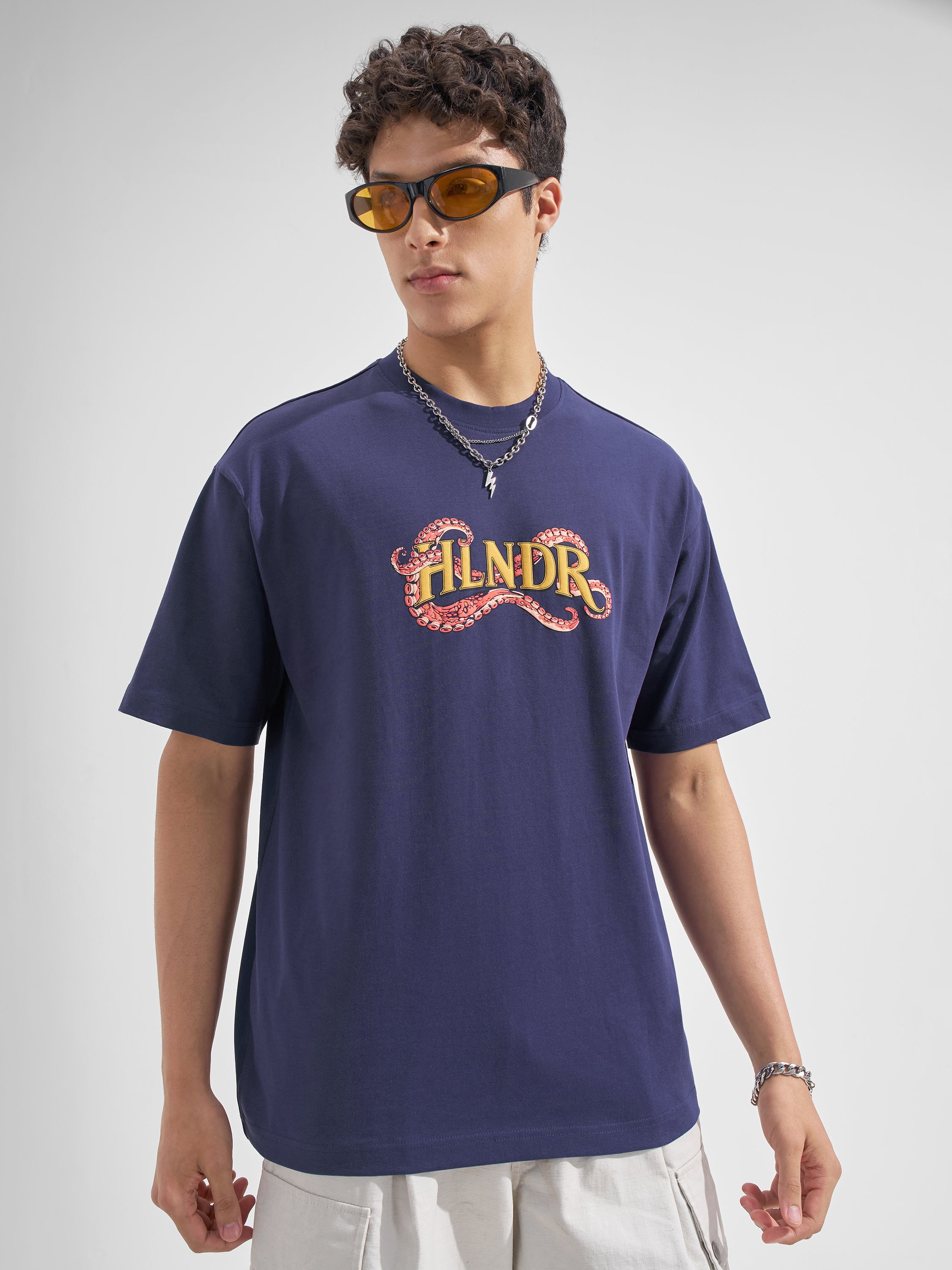 Highlander Men Blue Printed Round Neck  T-Shirt