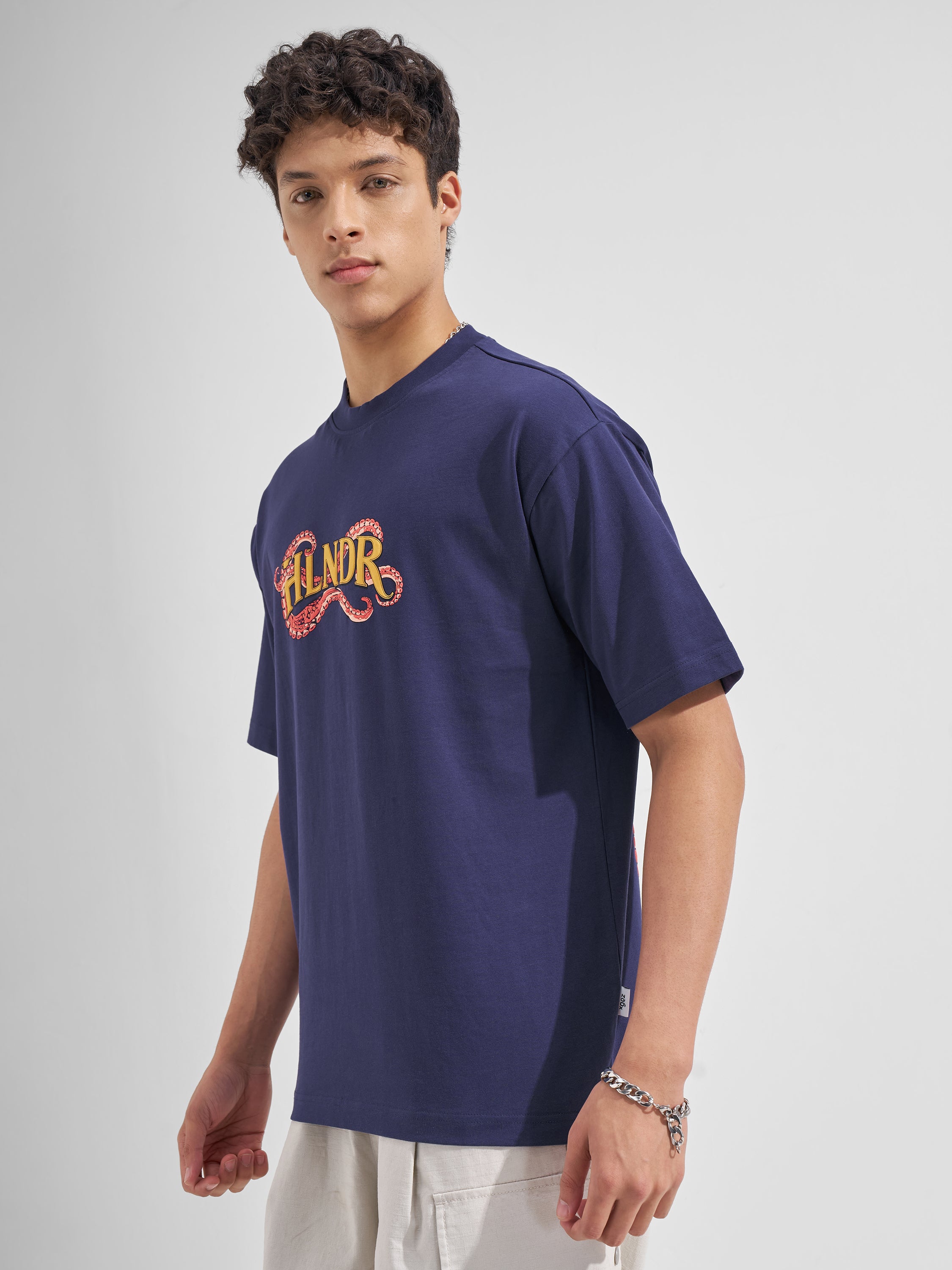 Highlander Men Blue Printed Round Neck  T-Shirt
