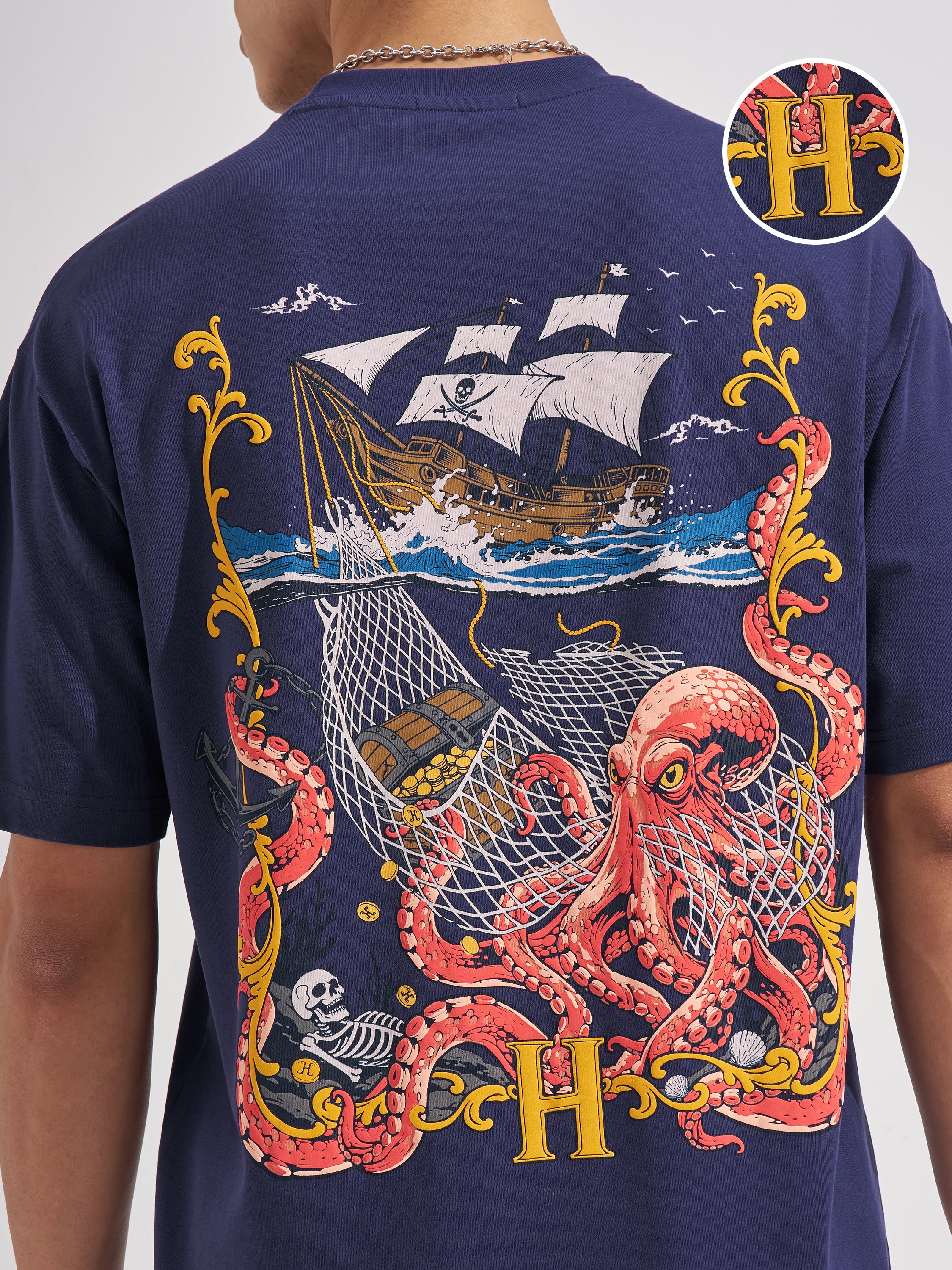 Highlander Men Blue Printed Round Neck  T-Shirt