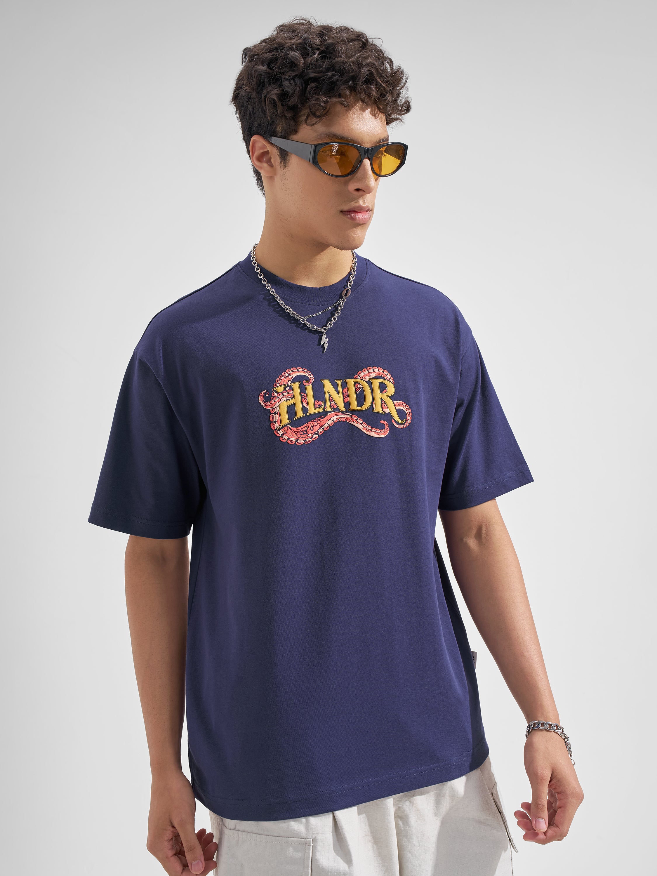 Highlander Men Blue Printed Round Neck  T-Shirt