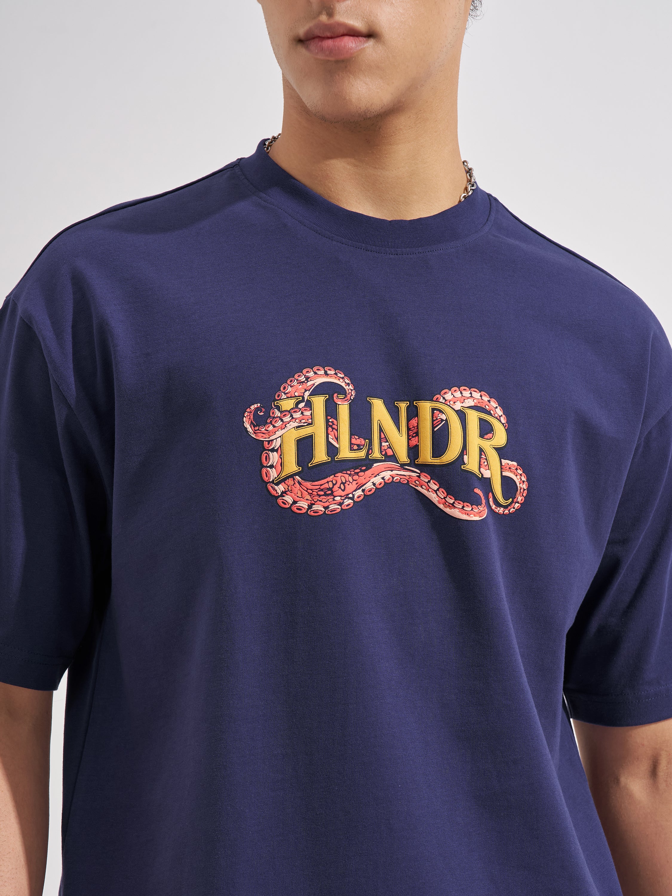 Highlander Men Blue Printed Round Neck  T-Shirt
