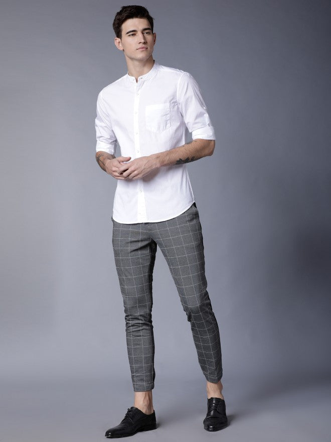 Mens White Slim Fit Solid Casual Shirt - White - Image 1