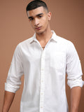 Mens White Slim Fit Solid Casual Shirt - White - Image 1