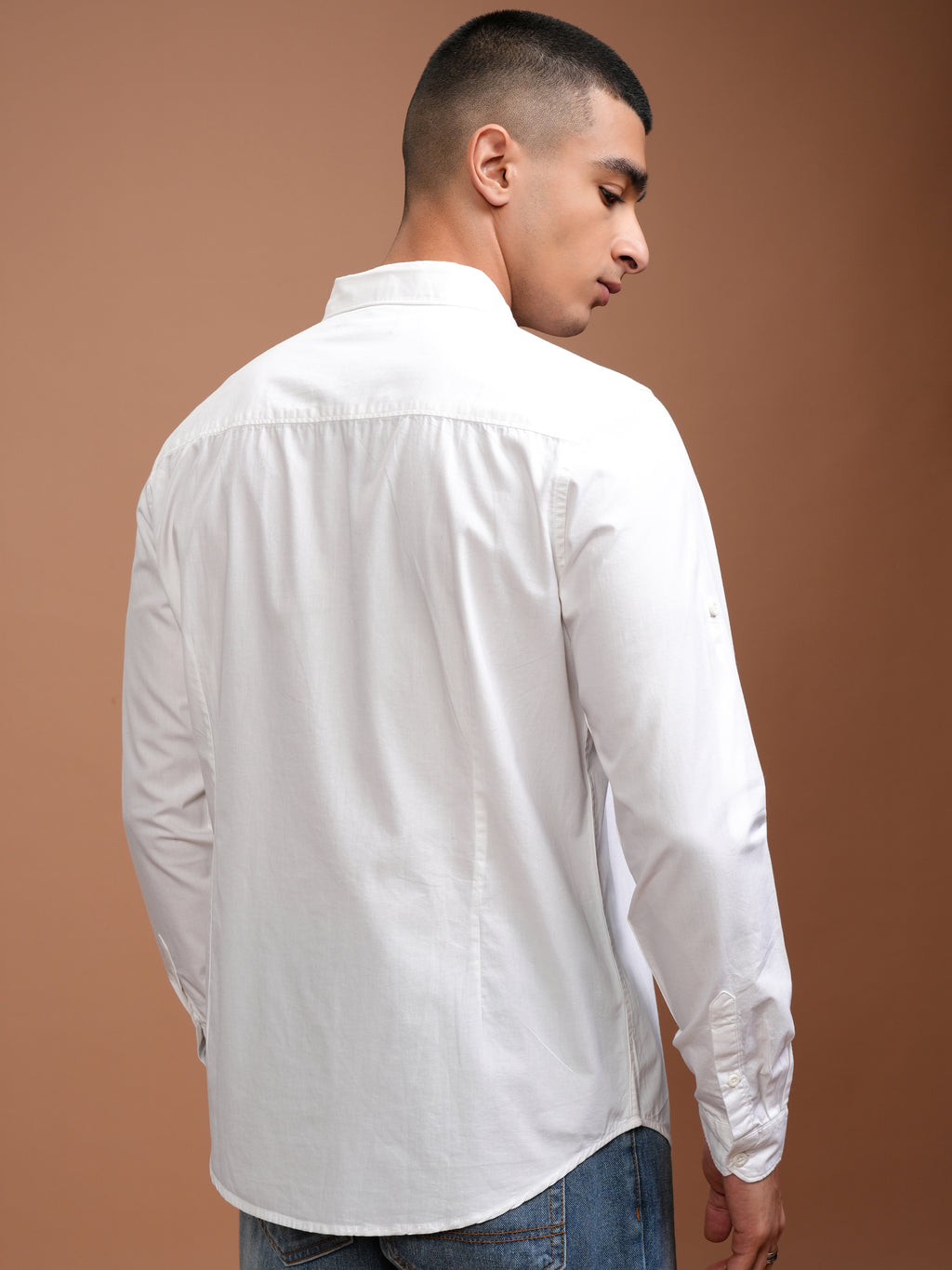 Mens White Slim Fit Solid Casual Shirt - White - Image 3